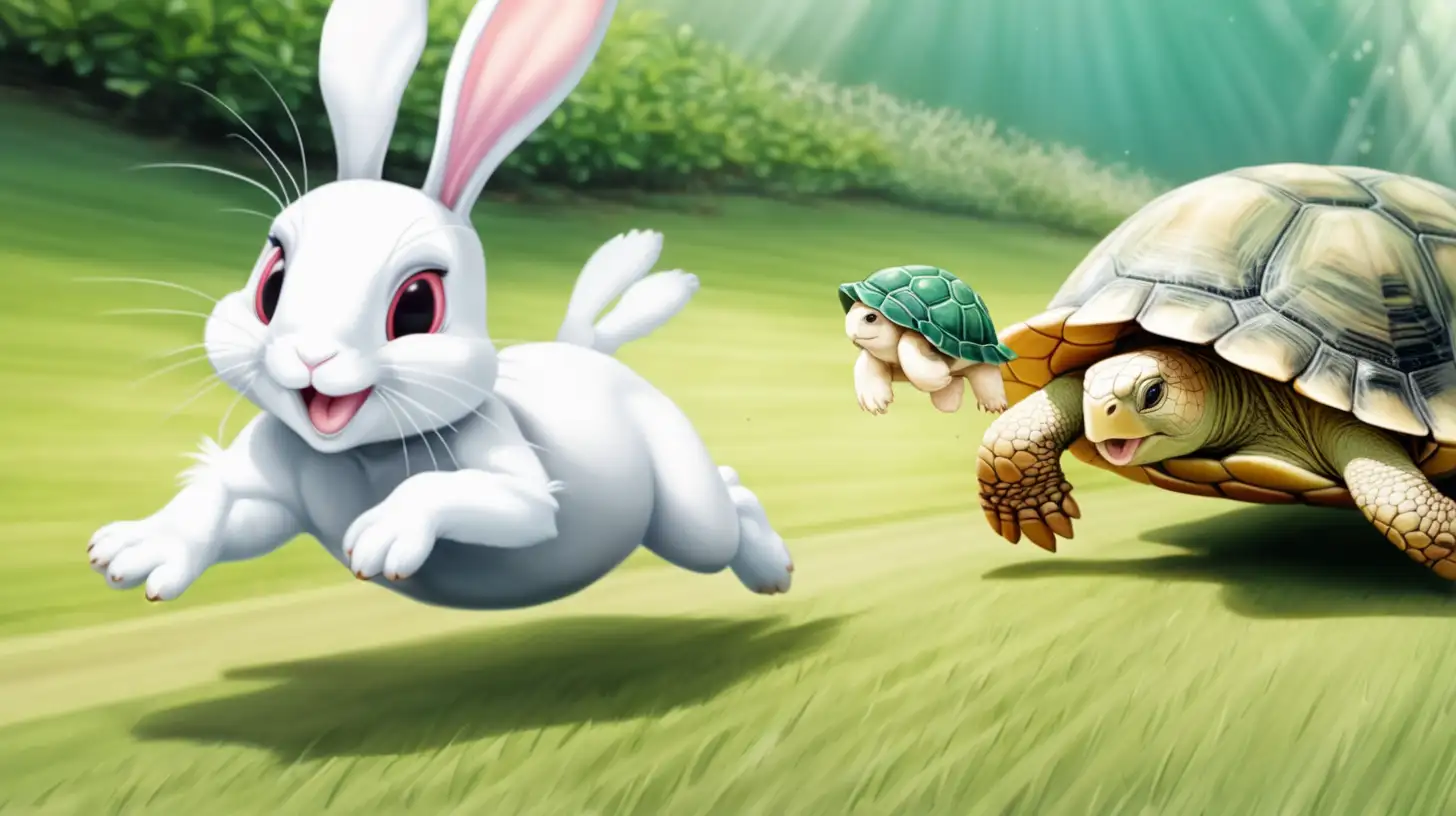 A rabbit and a turtle having a running race