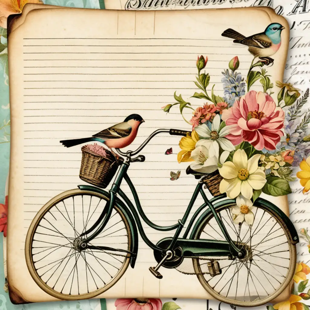 Vintage Bicycle with Floral Decoupage Journal and Card Inserts