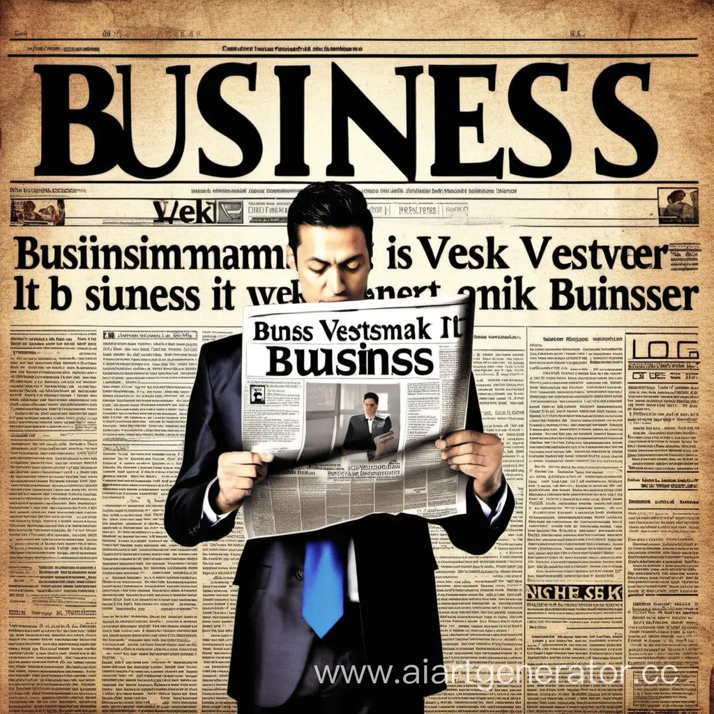 Businessman-Reading-Newspaper-with-Headline-Business-Vestik