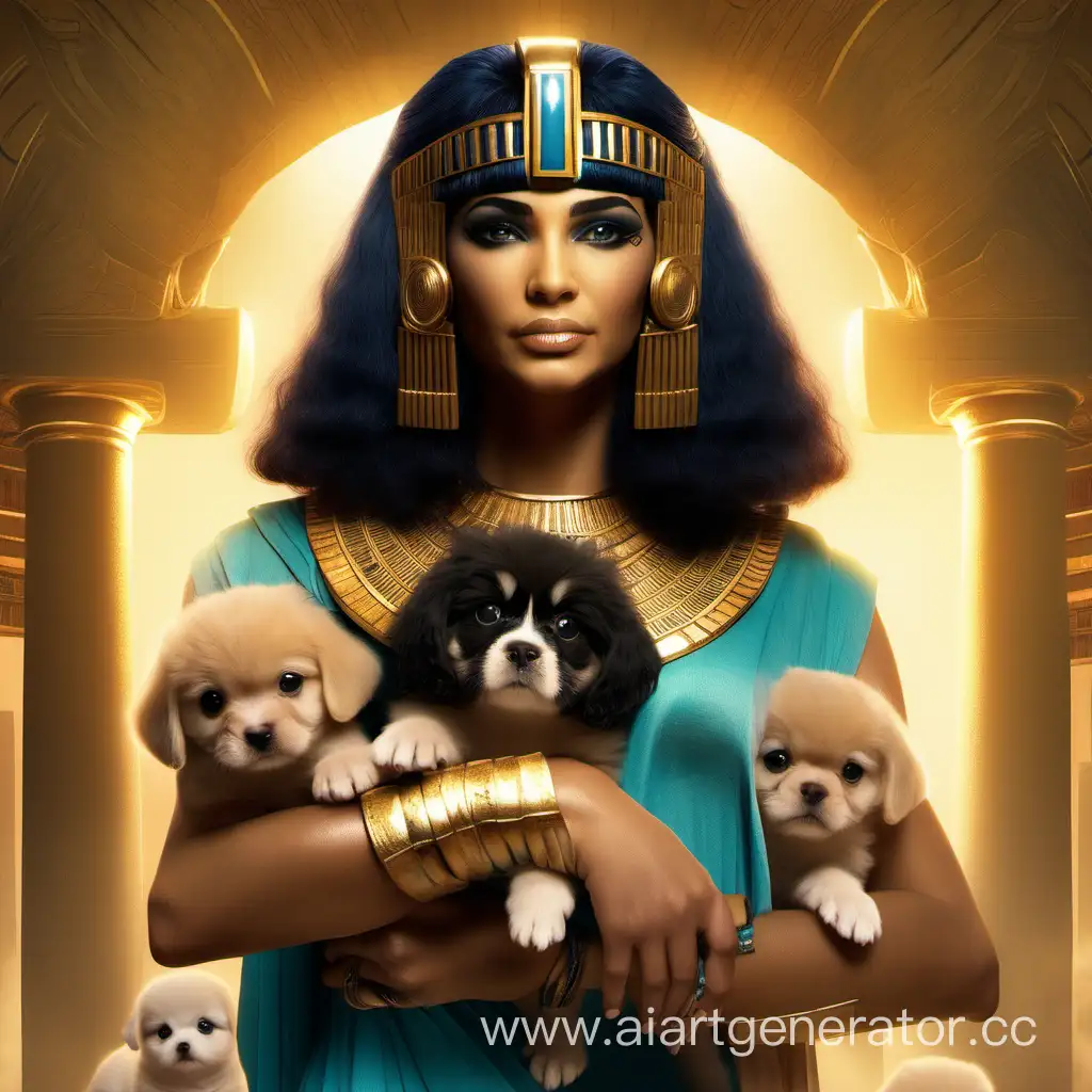 Cleopatra-Cuddling-Adorable-Puppies