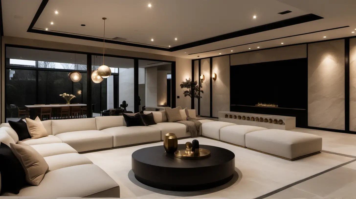 Minimalist Contemporary Rumpus Room with Beige and Black Accents