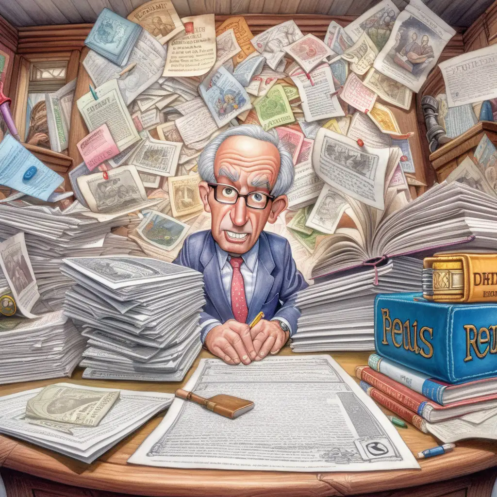 Government Regulations Illustrated with Pile of Papers in Matt Wuerker Style