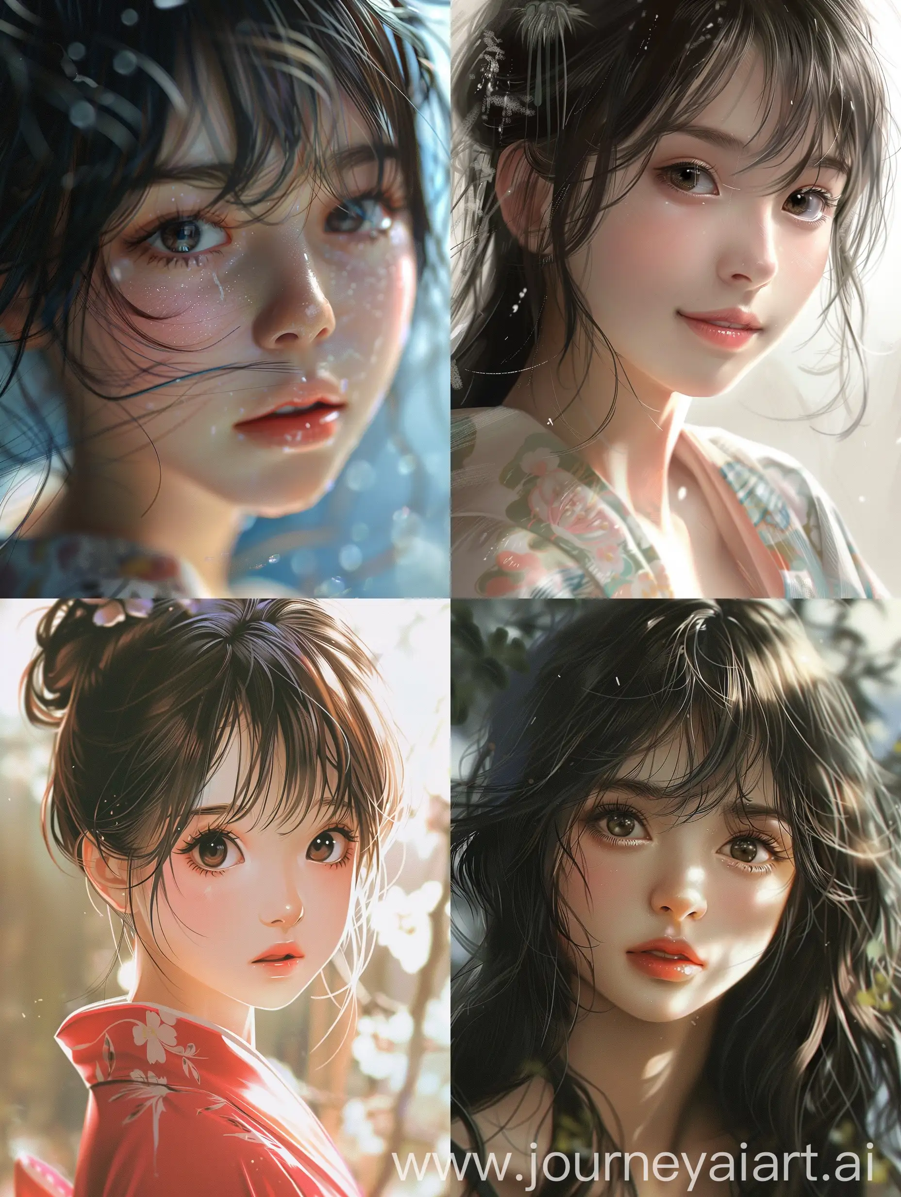 年轻女孩，日本动画风格，脸和五官非常非常美丽