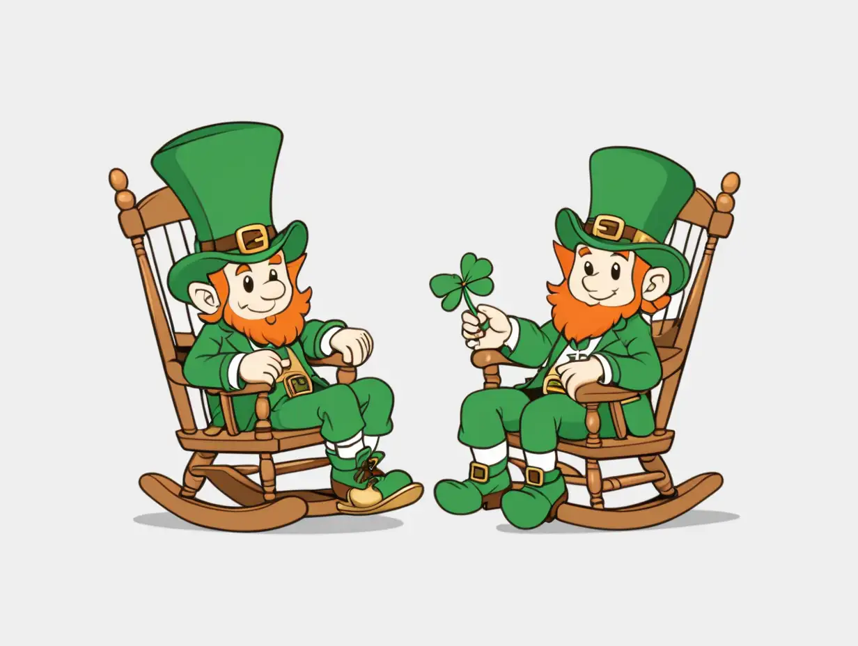 simple graphic style  small leprechauns sitting on a large rocking chair, no background, basic coloring,8k, ar--8.5:11
