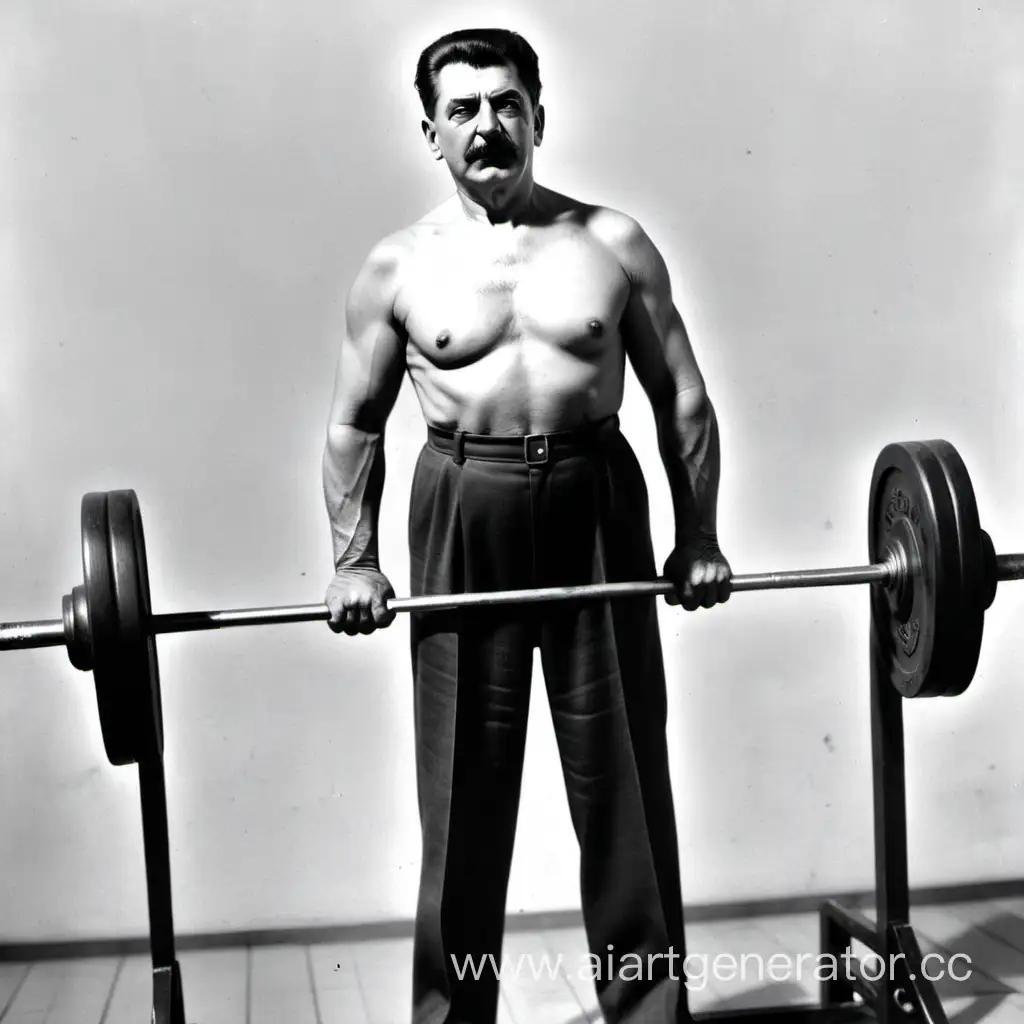 Сталин поднимающий над собой штангу