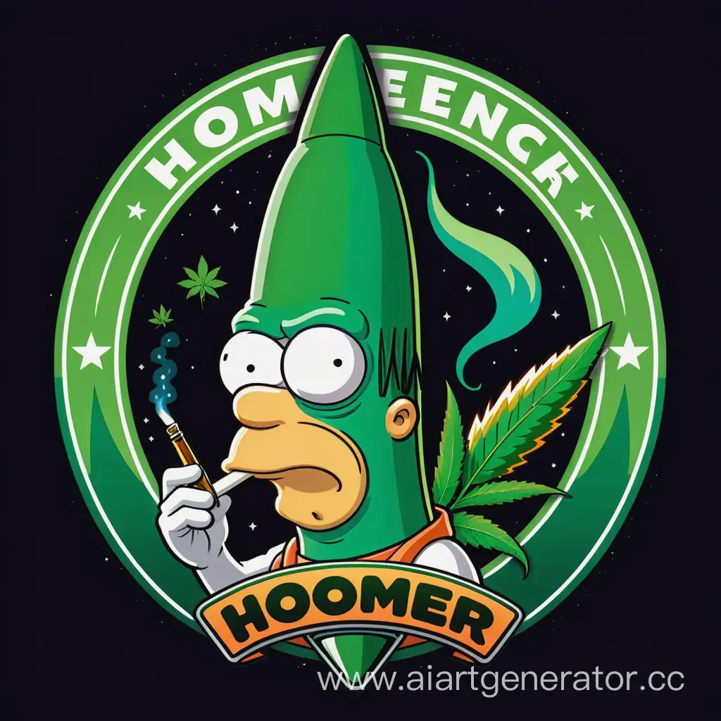логотип зеленая ракета, гомер курит марихуану из бонга, оставить место для текста