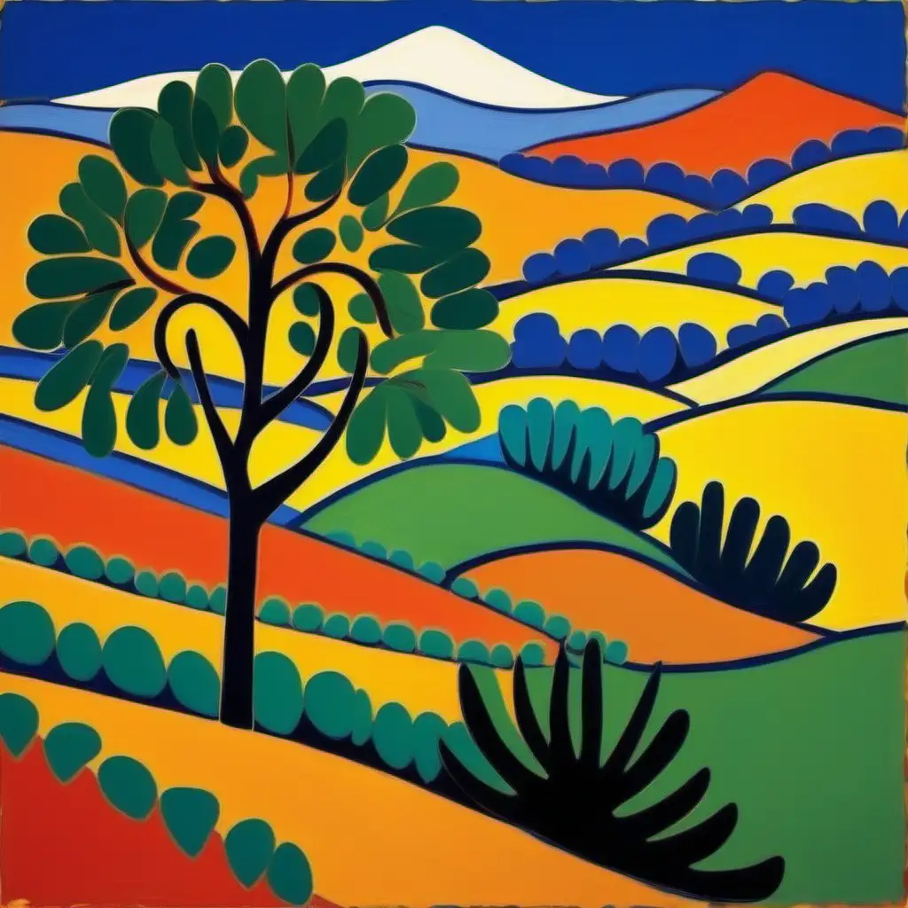 landscape with tree and hill in style of Matisse