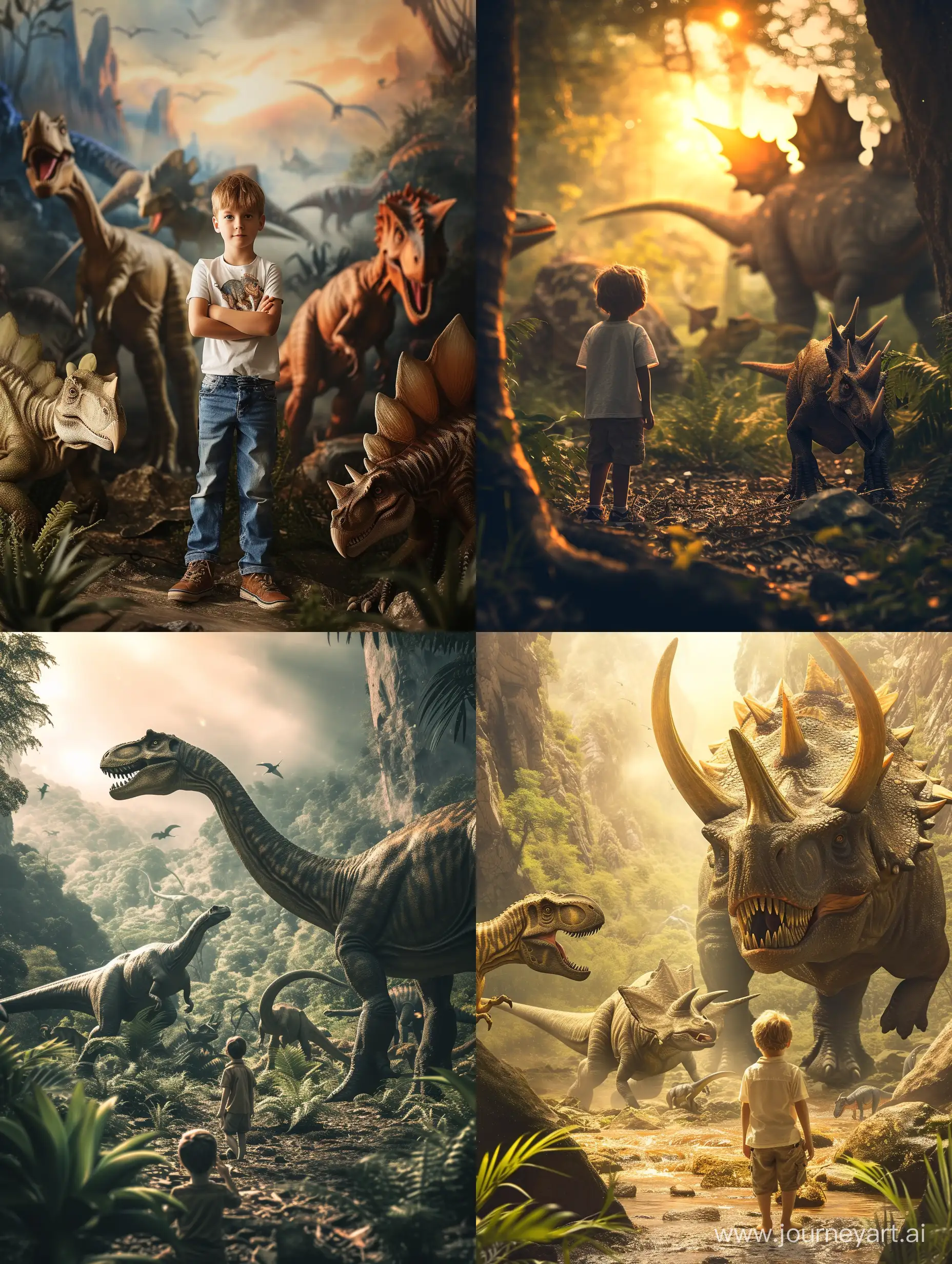 Мальчик в стране динозавров яркое фото