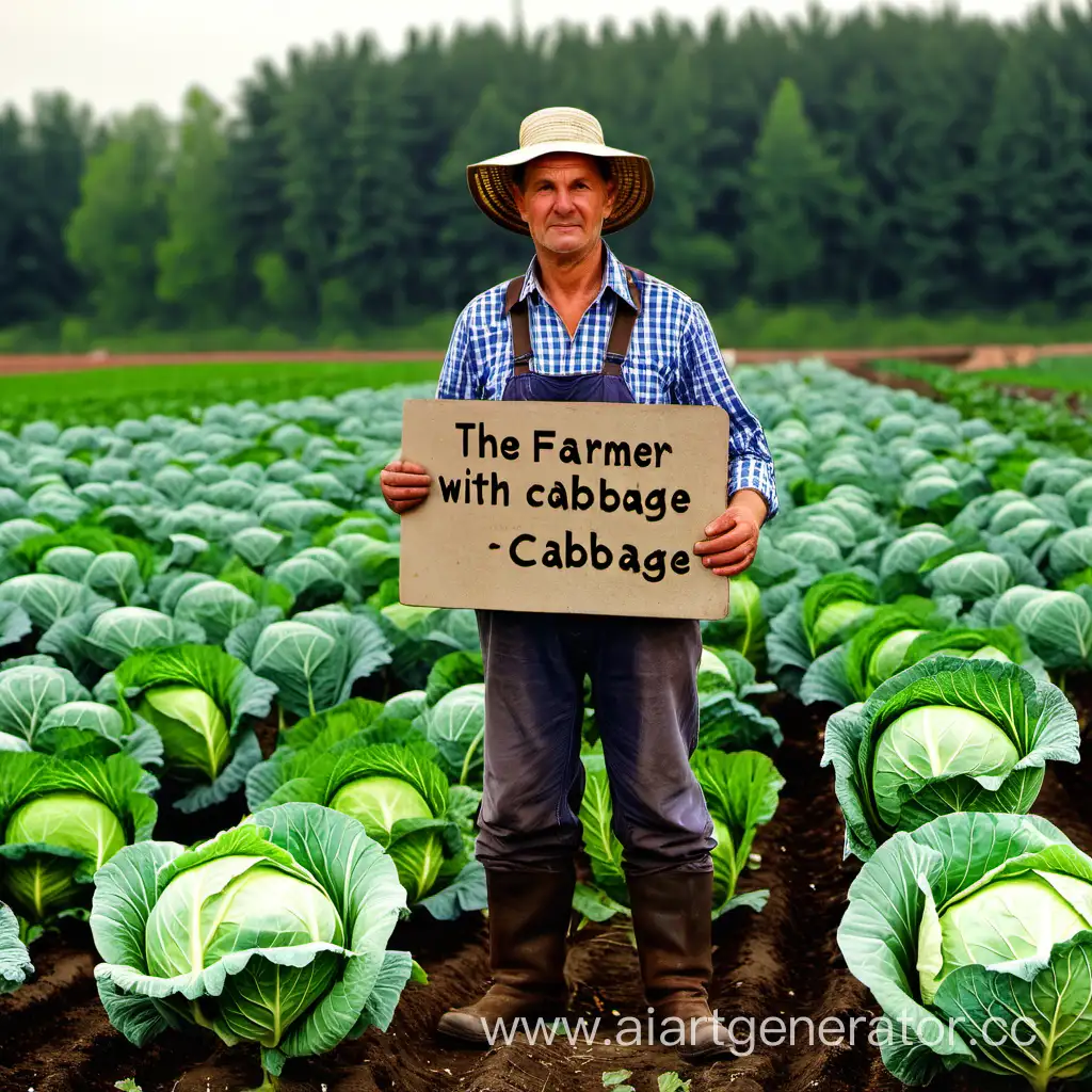 Фермер с капустой , на поле плакат