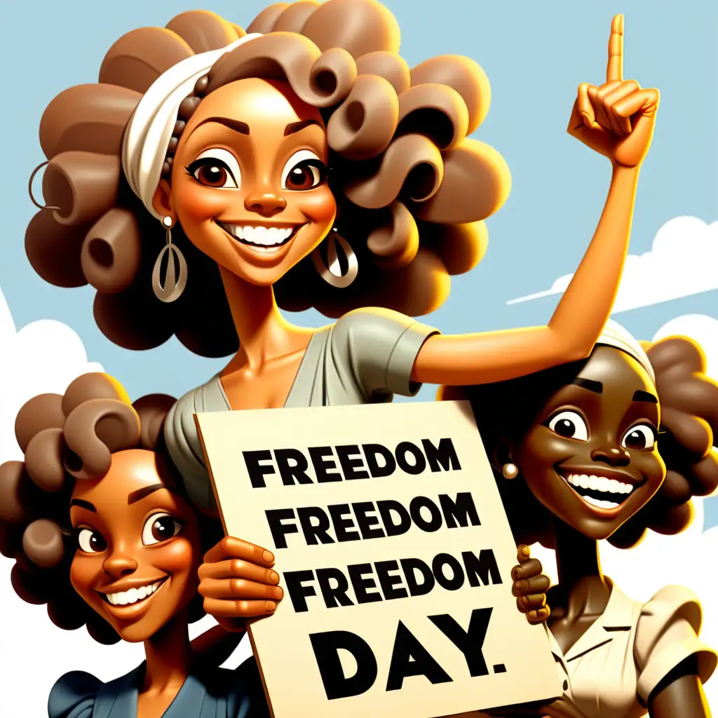 Joyful 1900s CartoonStyle African Americans Celebrating Freedom Day