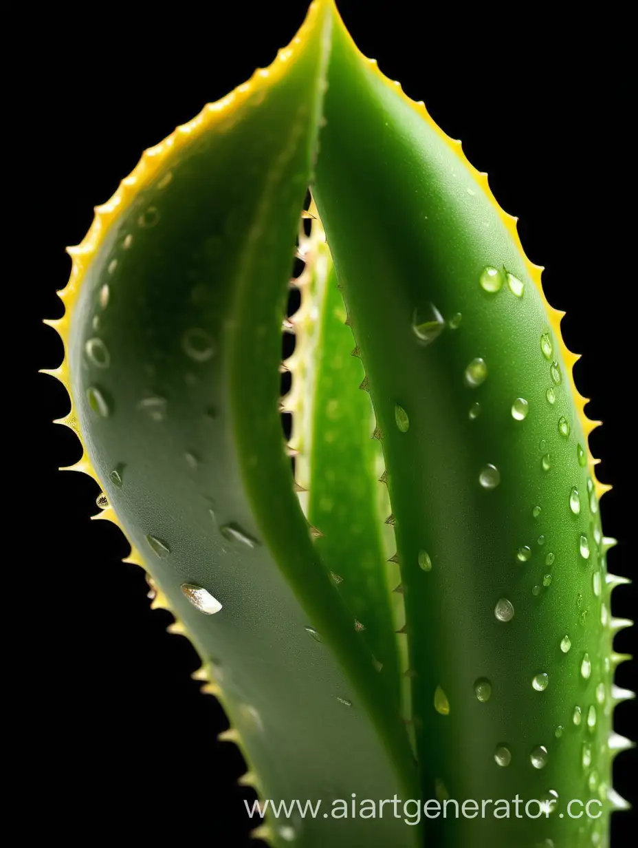 Aloe vera extreme close up 2 leaves WITH LEMON on BLACK background 