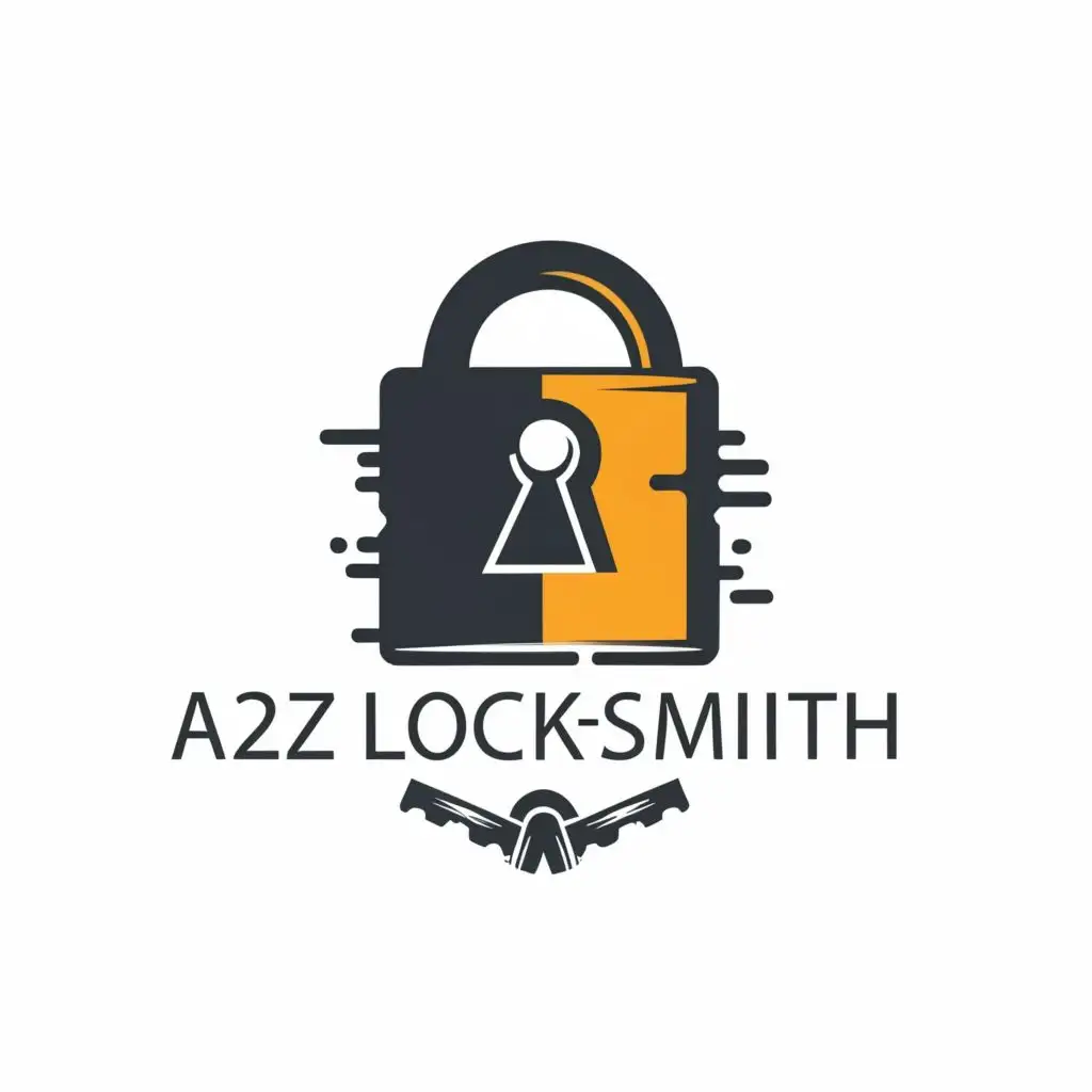 logo, Lock and a key, with the text "A2Z Lock-smith", typography, be used in Construction industry