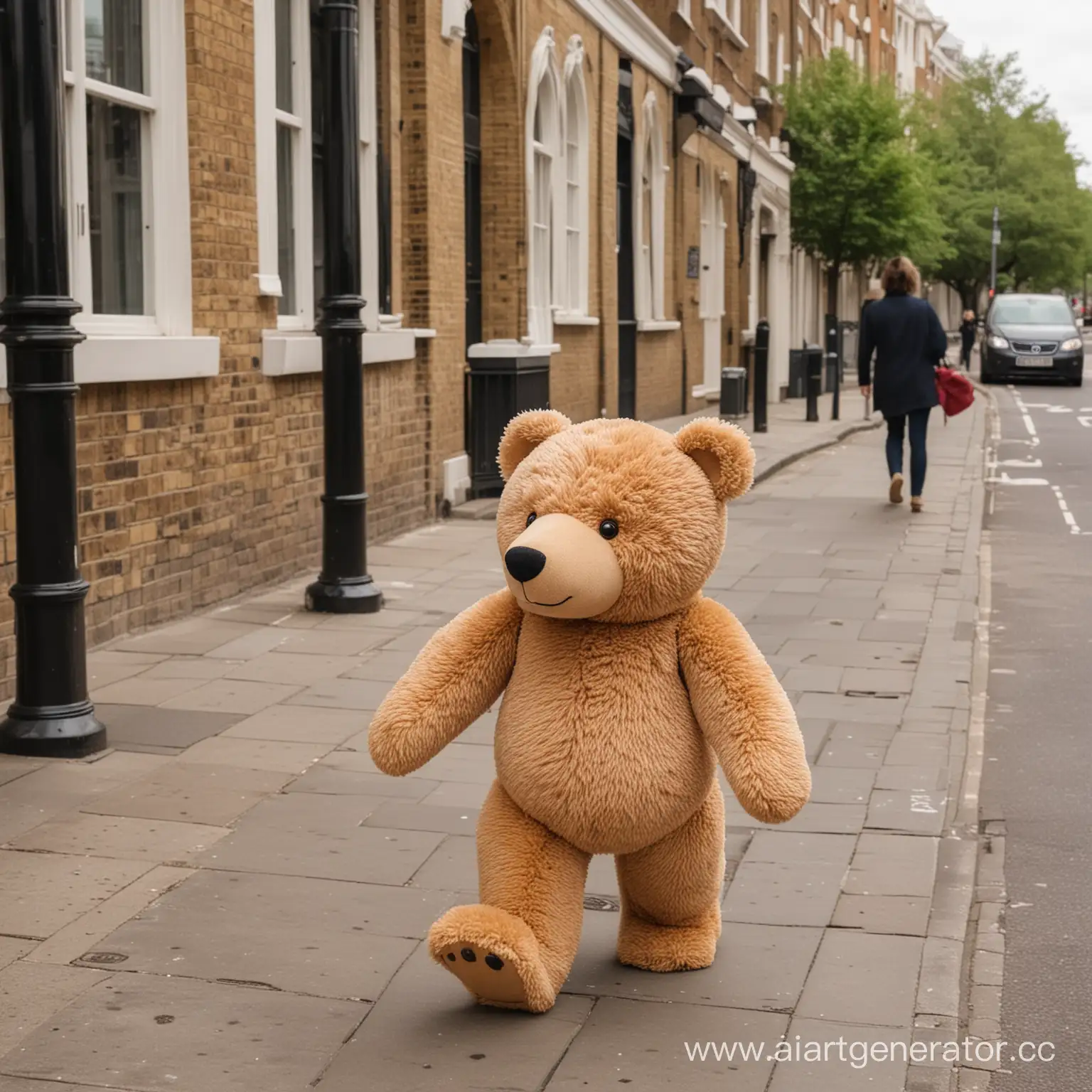 Adorable-Plush-Bear-Strolling-Through-Bustling-Streets-of-London