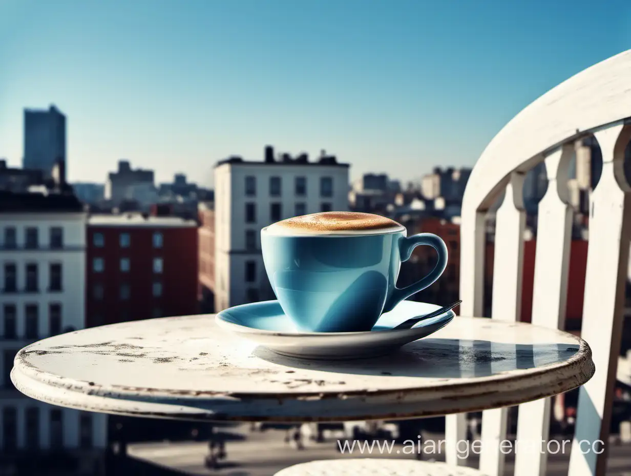 Urban-Landscape-Coffee-Break-Enjoying-a-Cup-of-Coffee-Amidst-Vintage-Furniture-and-Sunny-Sky