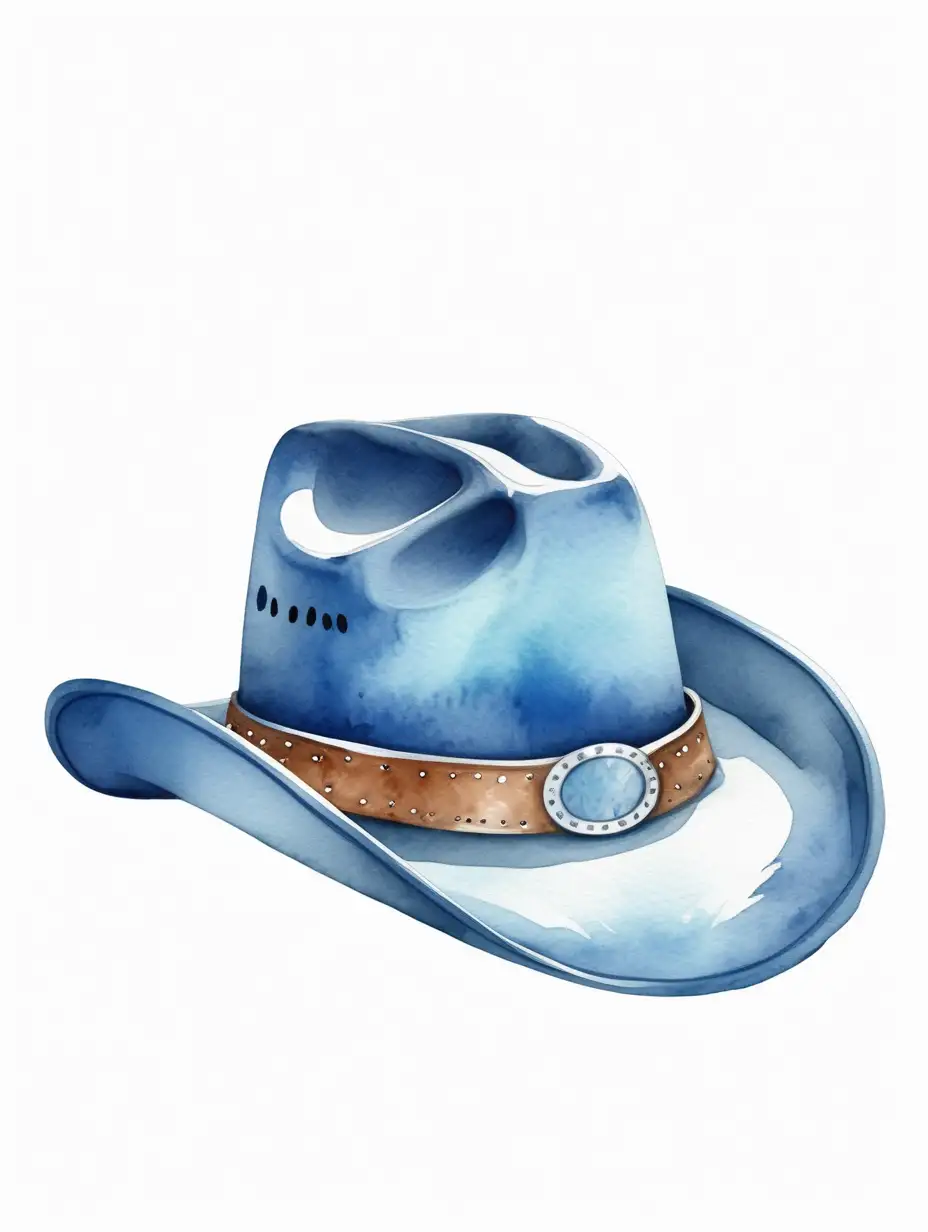Whimsical Watercolor Cowboy Hat Clipart in Vibrant Blue on a Clean White Background