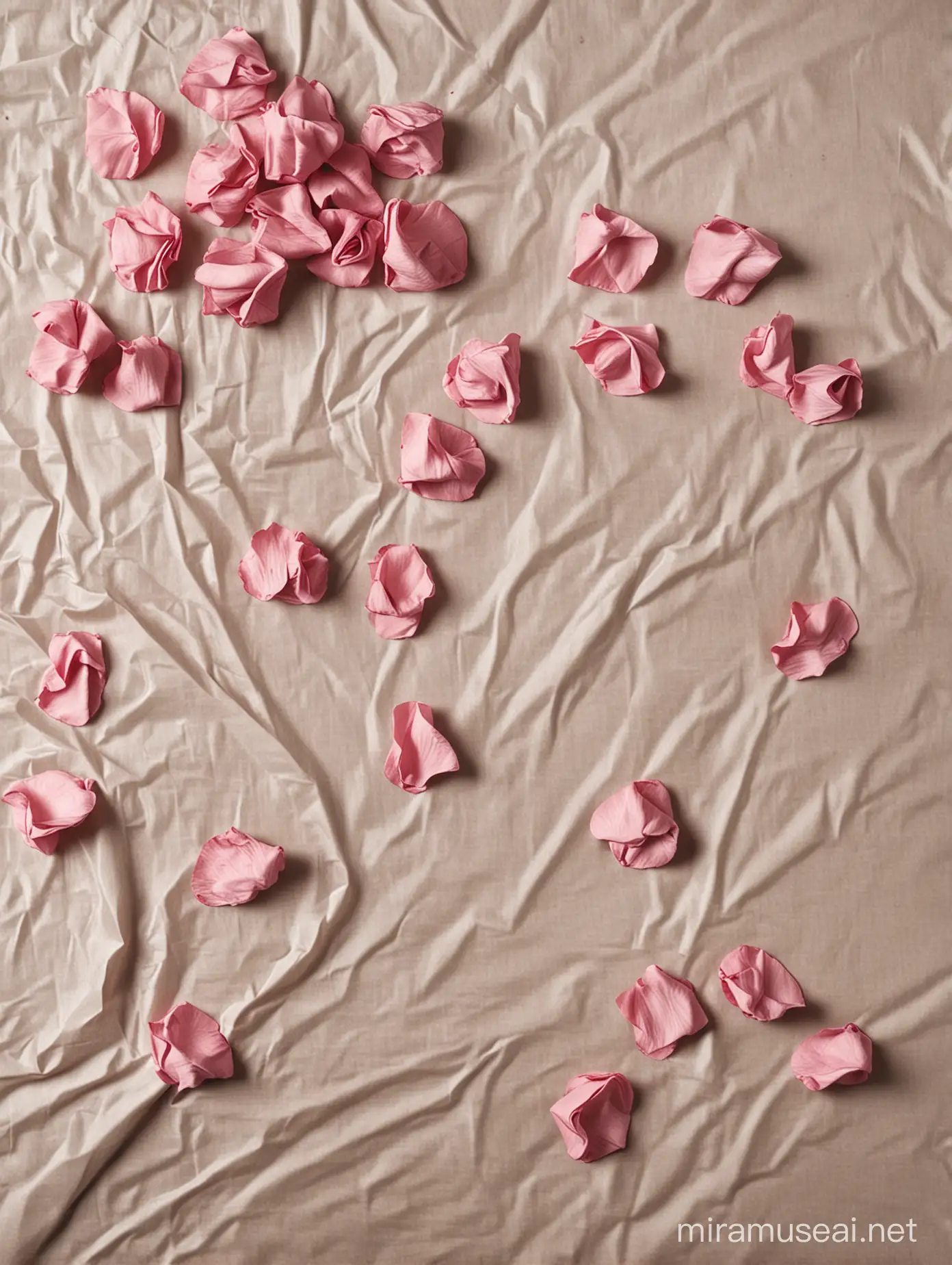 Passionate Romance Crumpled Sheet Rose Petals and Whip