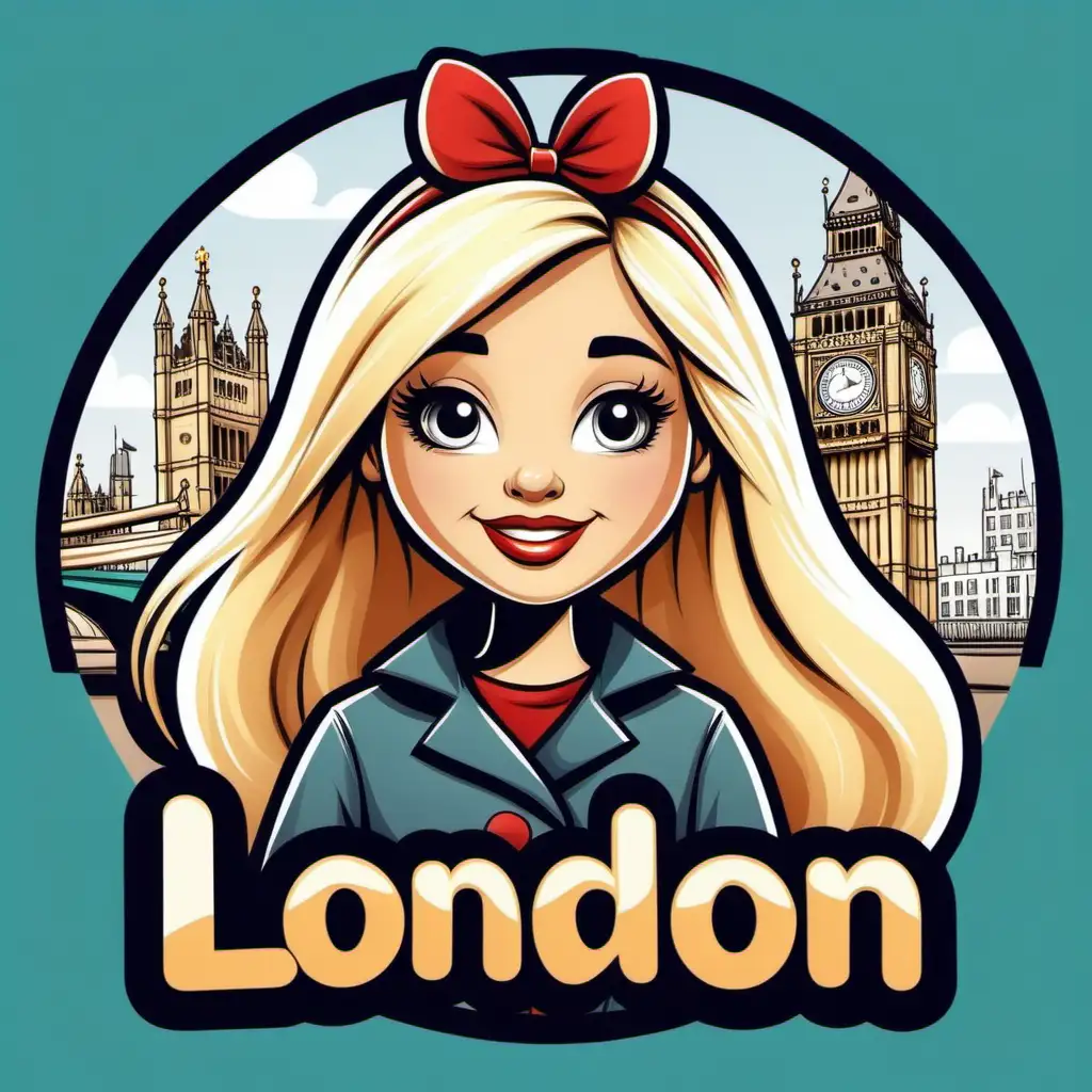 Cartoon Blond Girl Explores London in Vibrant Logo Design
