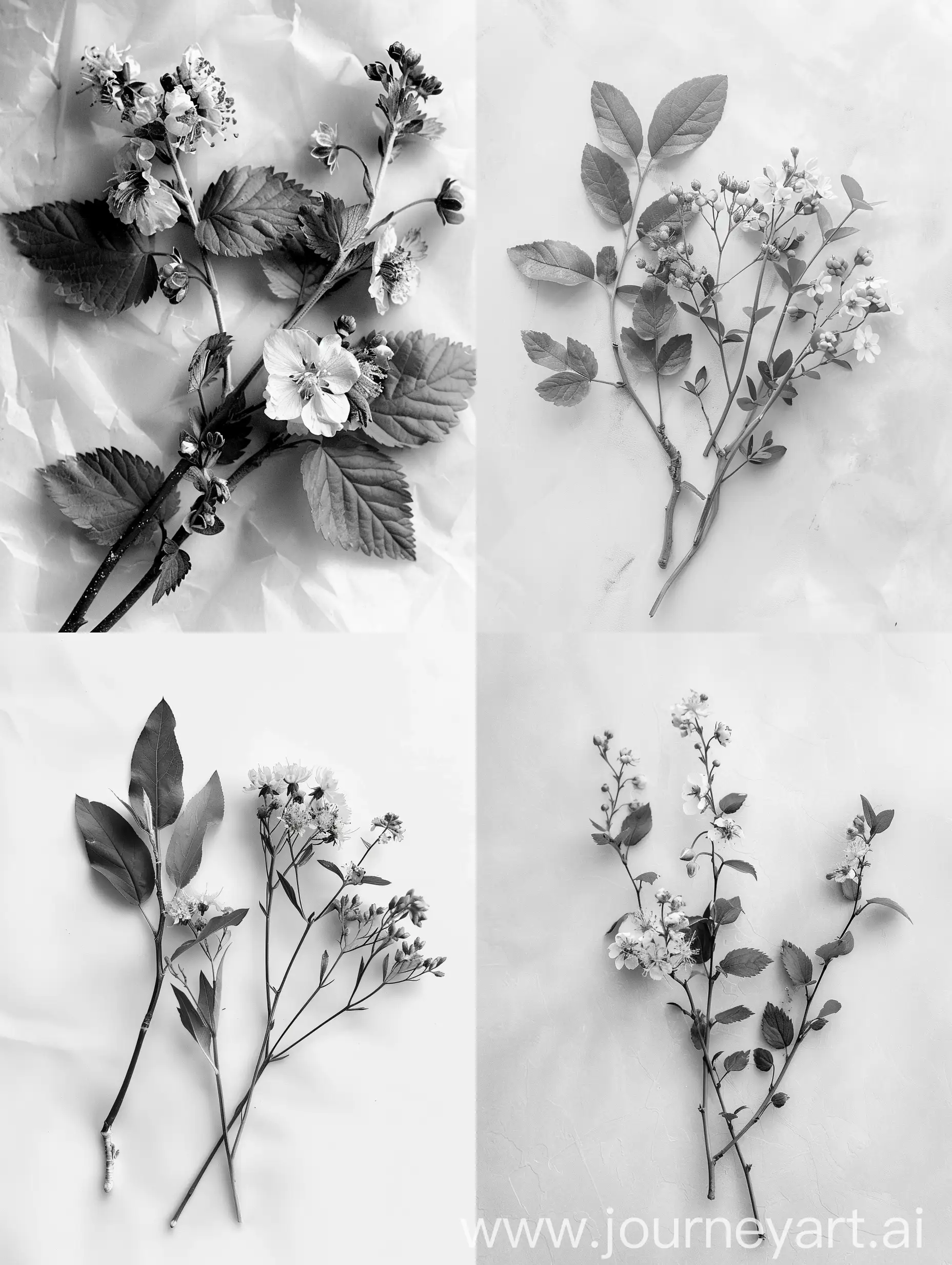 Monochrome-Bouquet-of-Wildflowers-on-White-Background