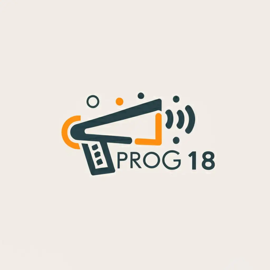 a logo design,with the text "Prog 18", main symbol:Logo name with a megaphone that inspires revolution,Minimalistic,be used in Technology industry,clear background