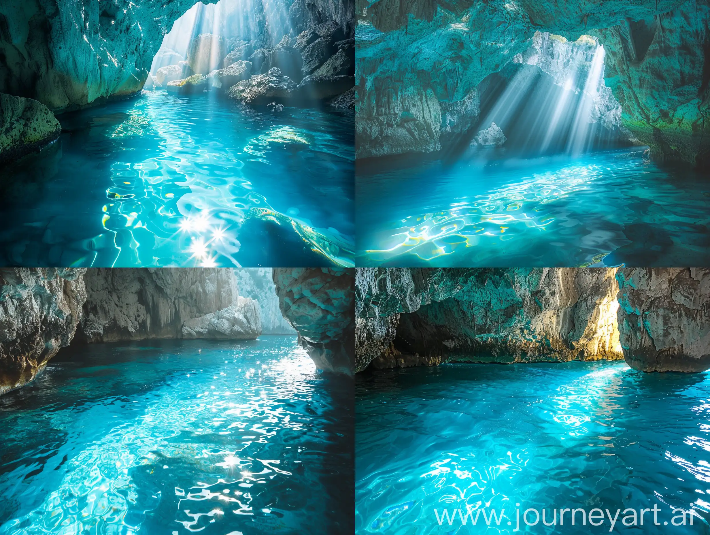 An enchanting image of the Blue Grotto in Capri, with sunlight filtering through the crystal-clear waters to create a mesmerizing blue hue. The tranquil atmosphere and stunning natural beauty make it a must-see destination for travelers seeking adventure and wonder.
