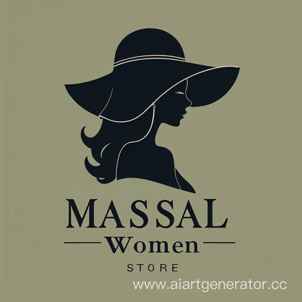 логотип для Магазина женского белья Massal силуэт дамы в шляпе без лица на оливковом фоне