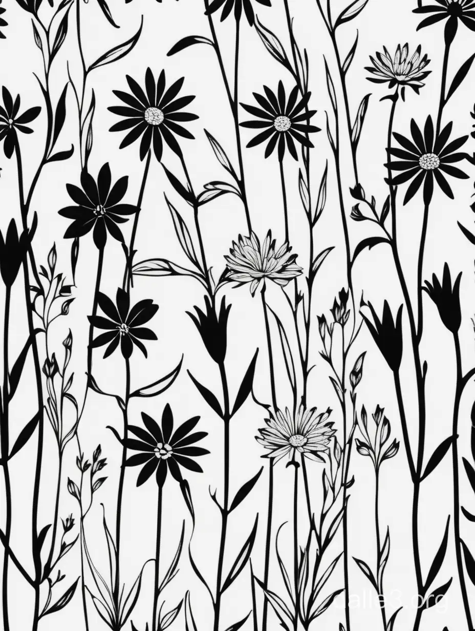 flower stems pattern  fill the entire page. the pattern is black on a white isolated background