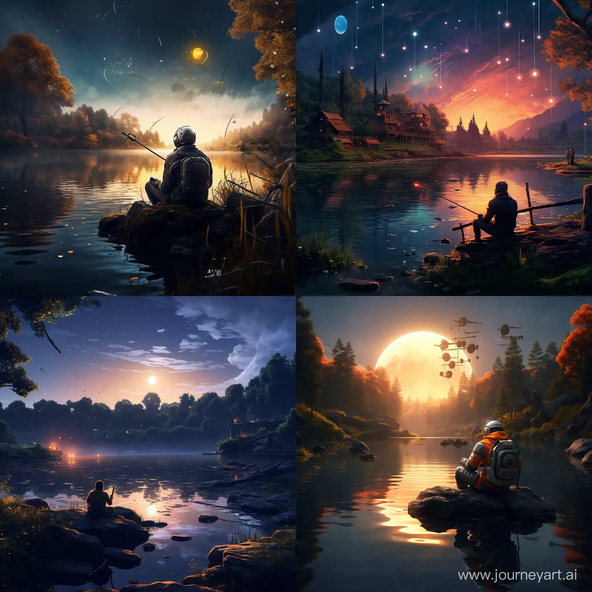 Tranquil-SciFi-Evening-Serene-Riverbank-Fishing