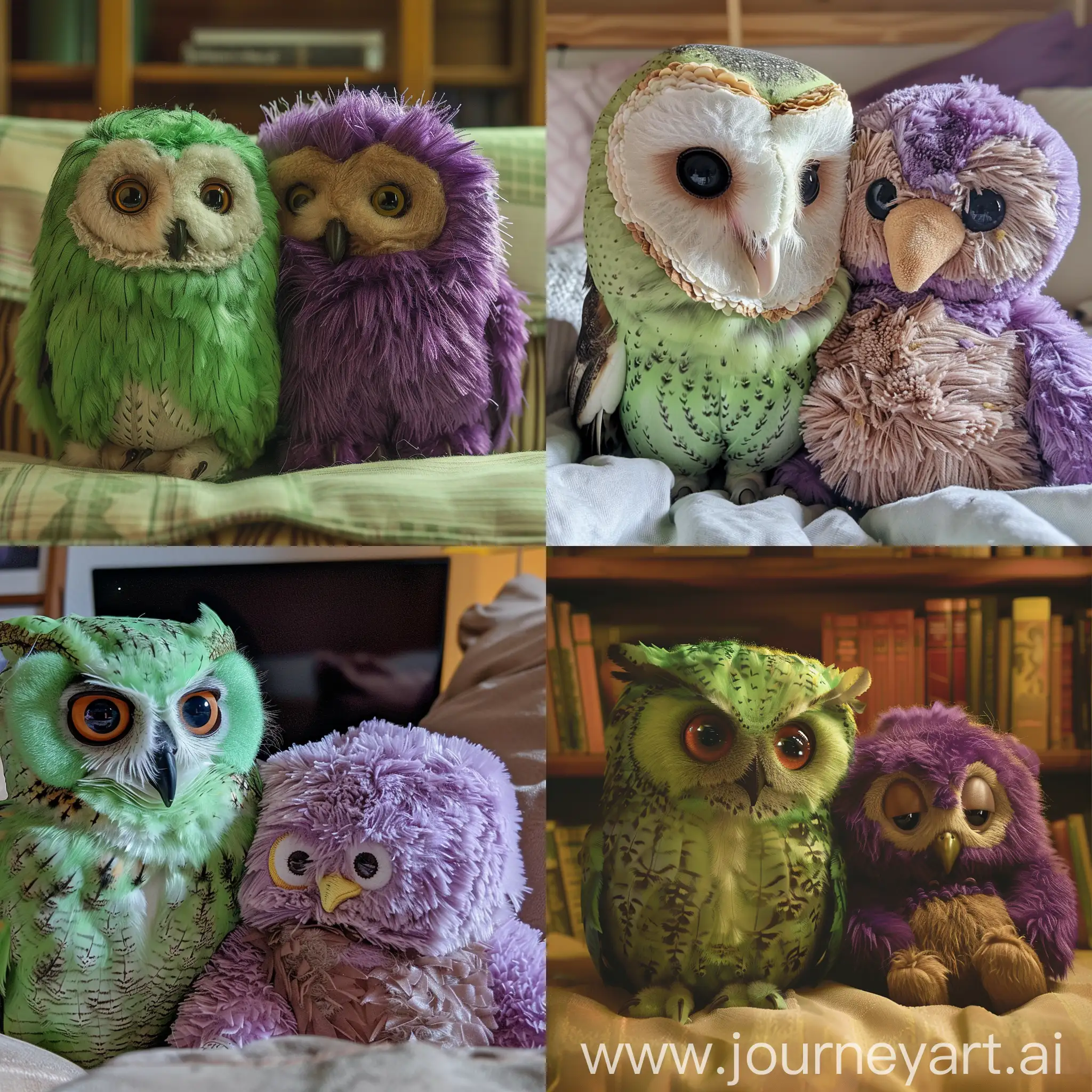 Adorable-Green-and-Purple-Owls-Watching-Series