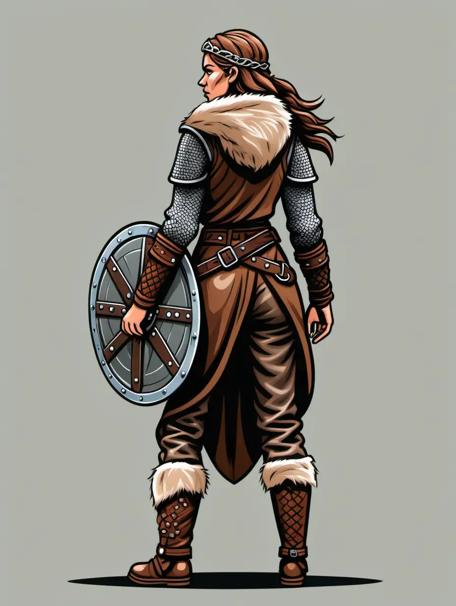 Viking Warrior Woman in Action with Shield and Wolfskin
