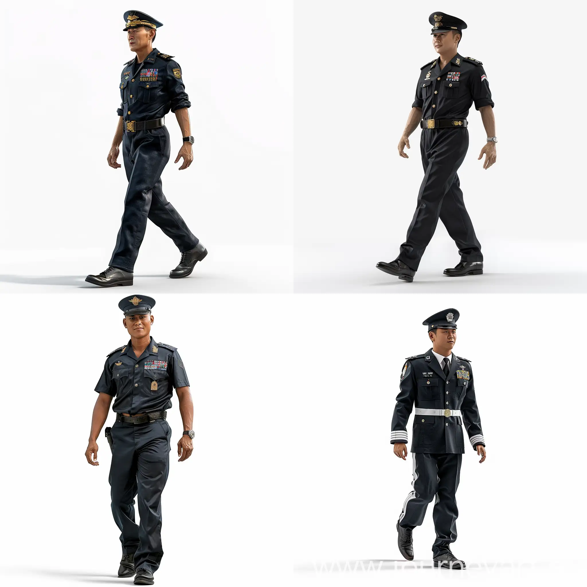 singapore navy man in navy uniform, walking, full body image head to toe, ultra detailed, photo realistic, talking