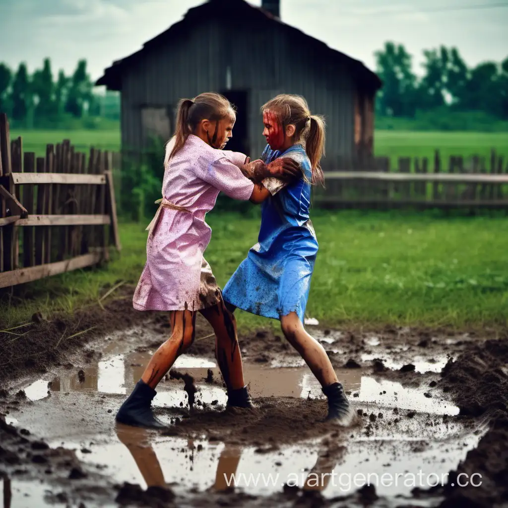 Rural-Girls-Wrestling-in-Dresses-Spirited-Bout-by-the-Countryside-Home