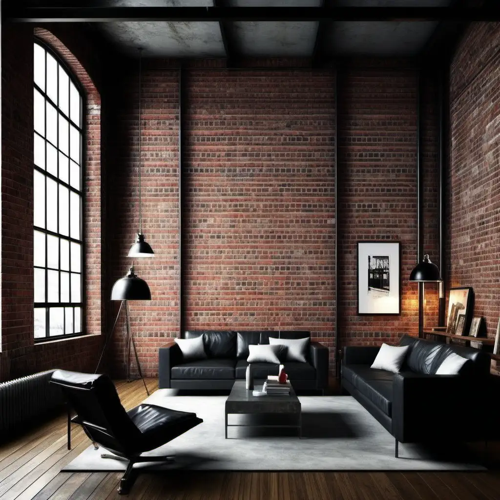 Chic Loft Industrial Lounge with House Wall