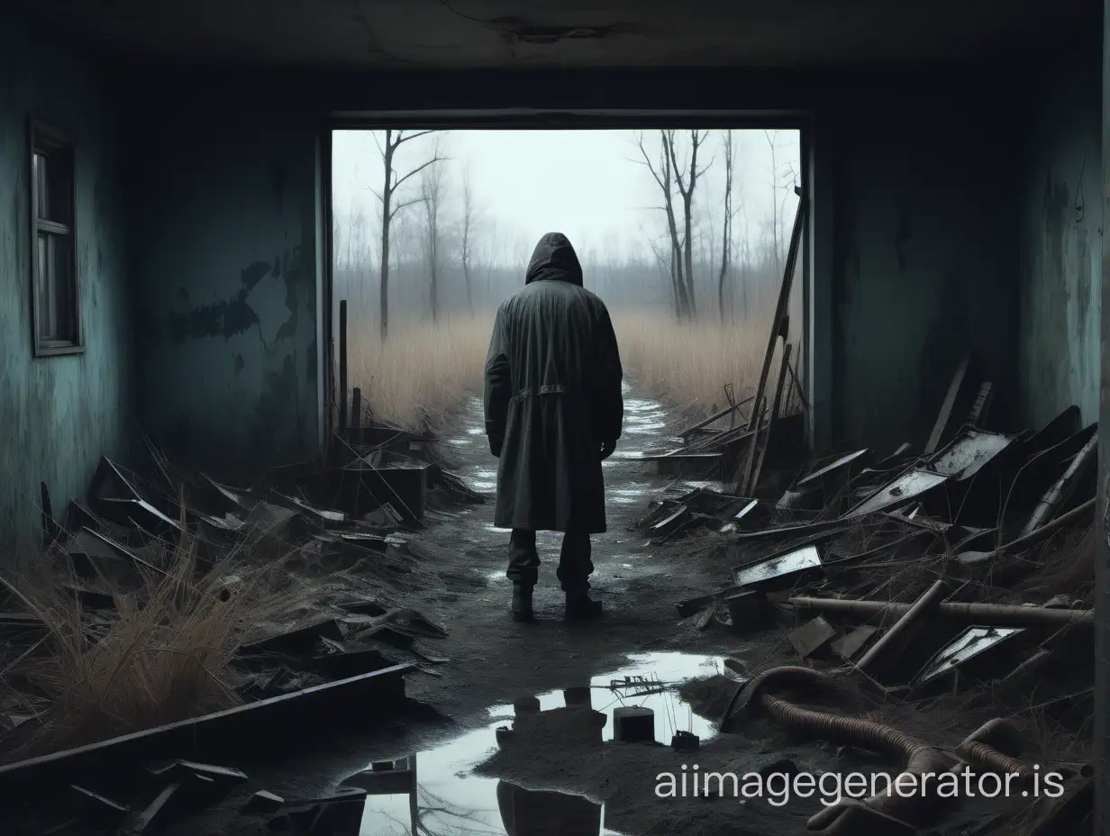 image in the style of the film Tarkovsky's Stalker, post Apocalypse, hyper realistic.