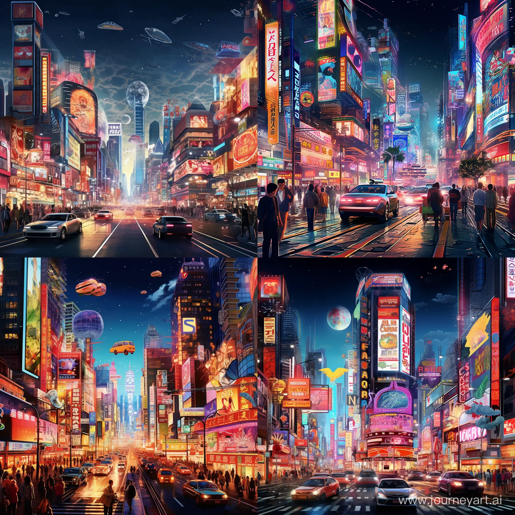 Bustling-Futuristic-Cityscape-with-Flying-Cars-and-Neon-Lights