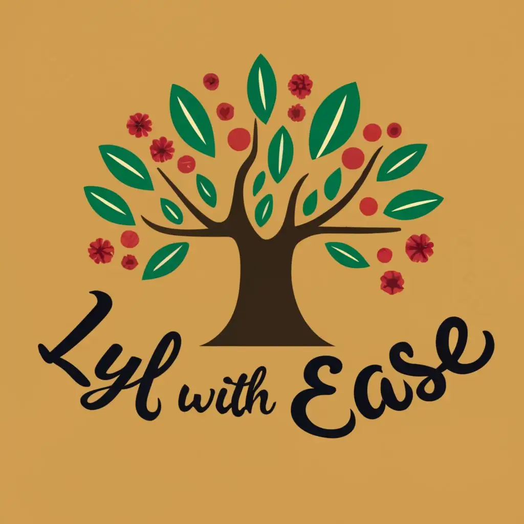 logo, A beautiful tree with fruits, with the text "LYL with ease", typography, be used in Education industry