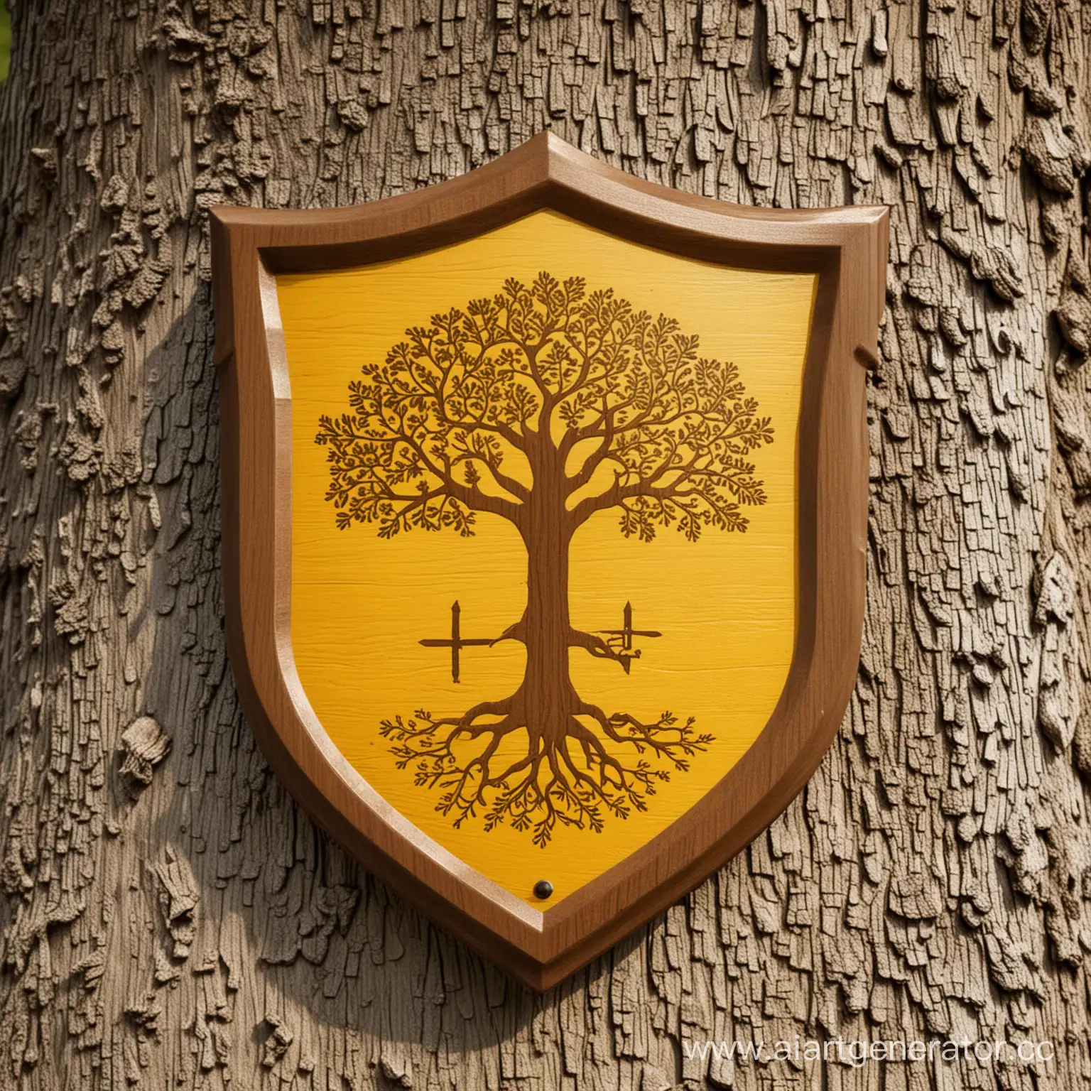 Minimalist-Yellow-Iron-Shield-with-Oak-Tree-Emblem
