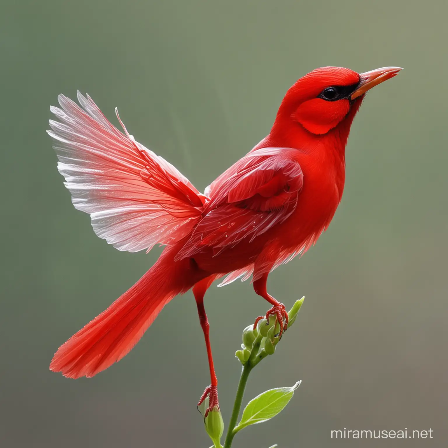 Vibrant Red BirdLike Flower in Crystal Clear Transparency