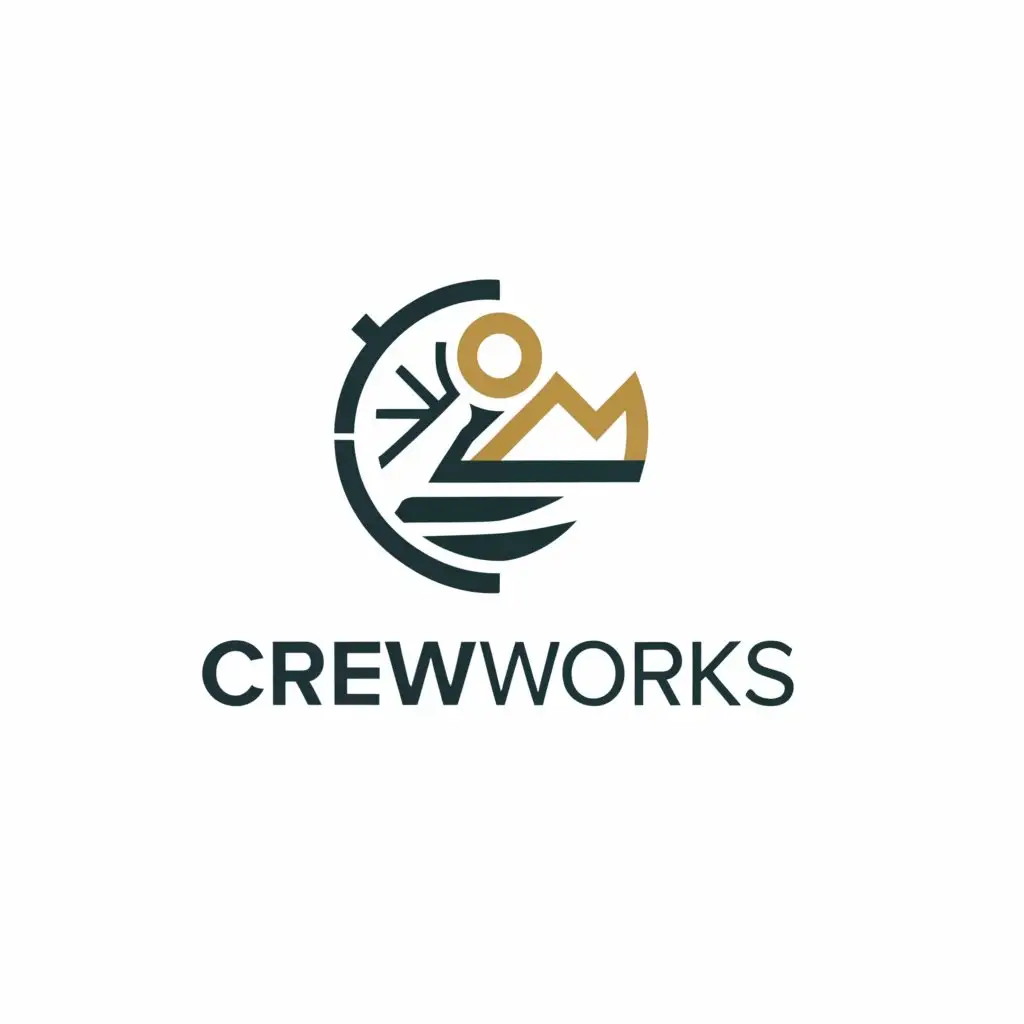 a logo design,with the text "Crew Works", main symbol:Ship, Clock,Minimalistic,clear background