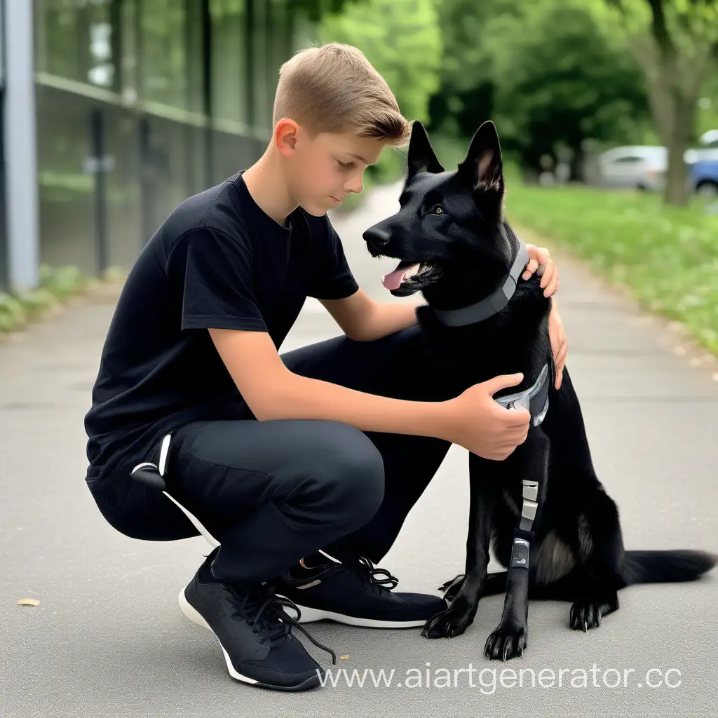 Teenage-Boy-with-Orthosis-and-German-Shepherd-Companion
