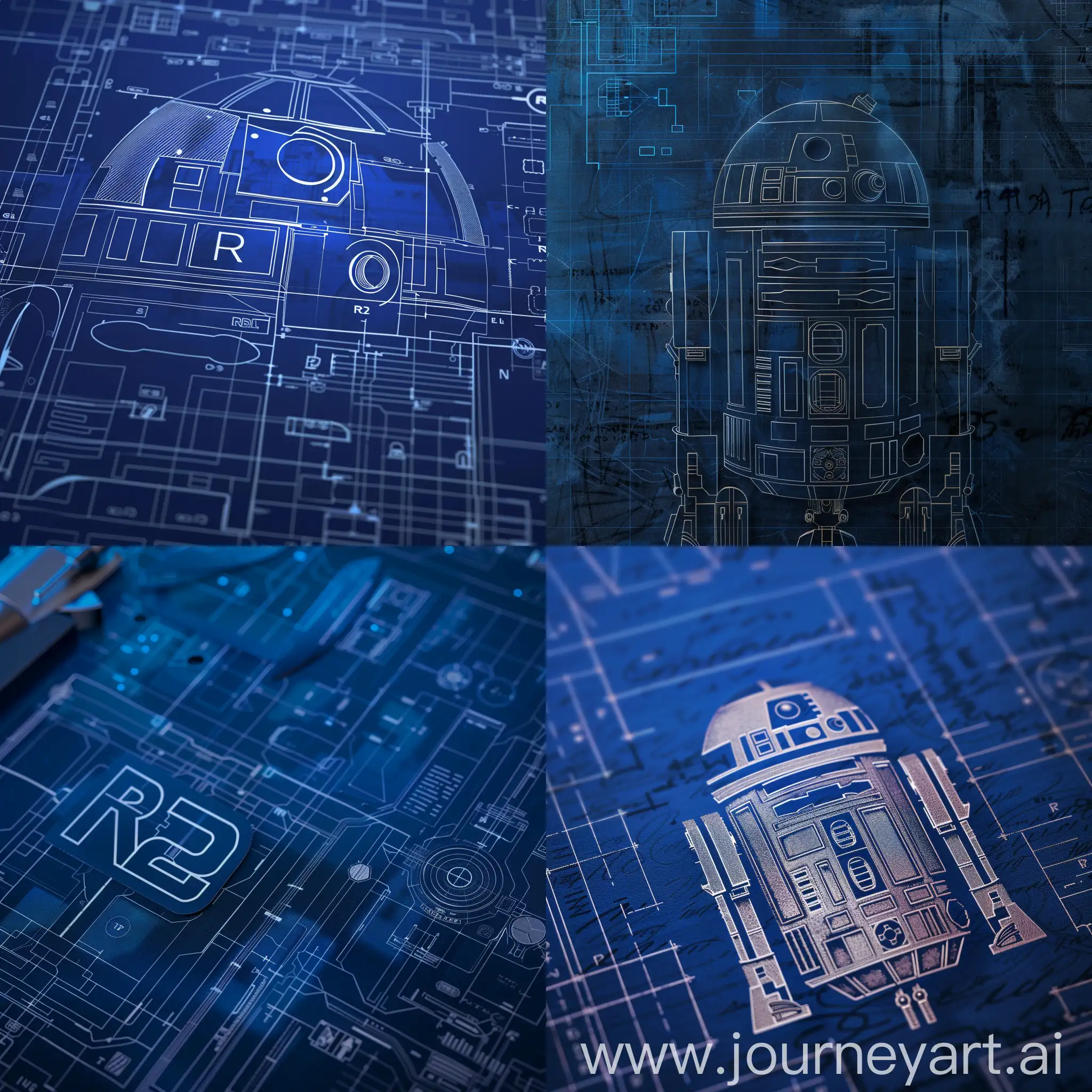 R2 Logo Blueprint in Dark Blue Colors | JourneyArt