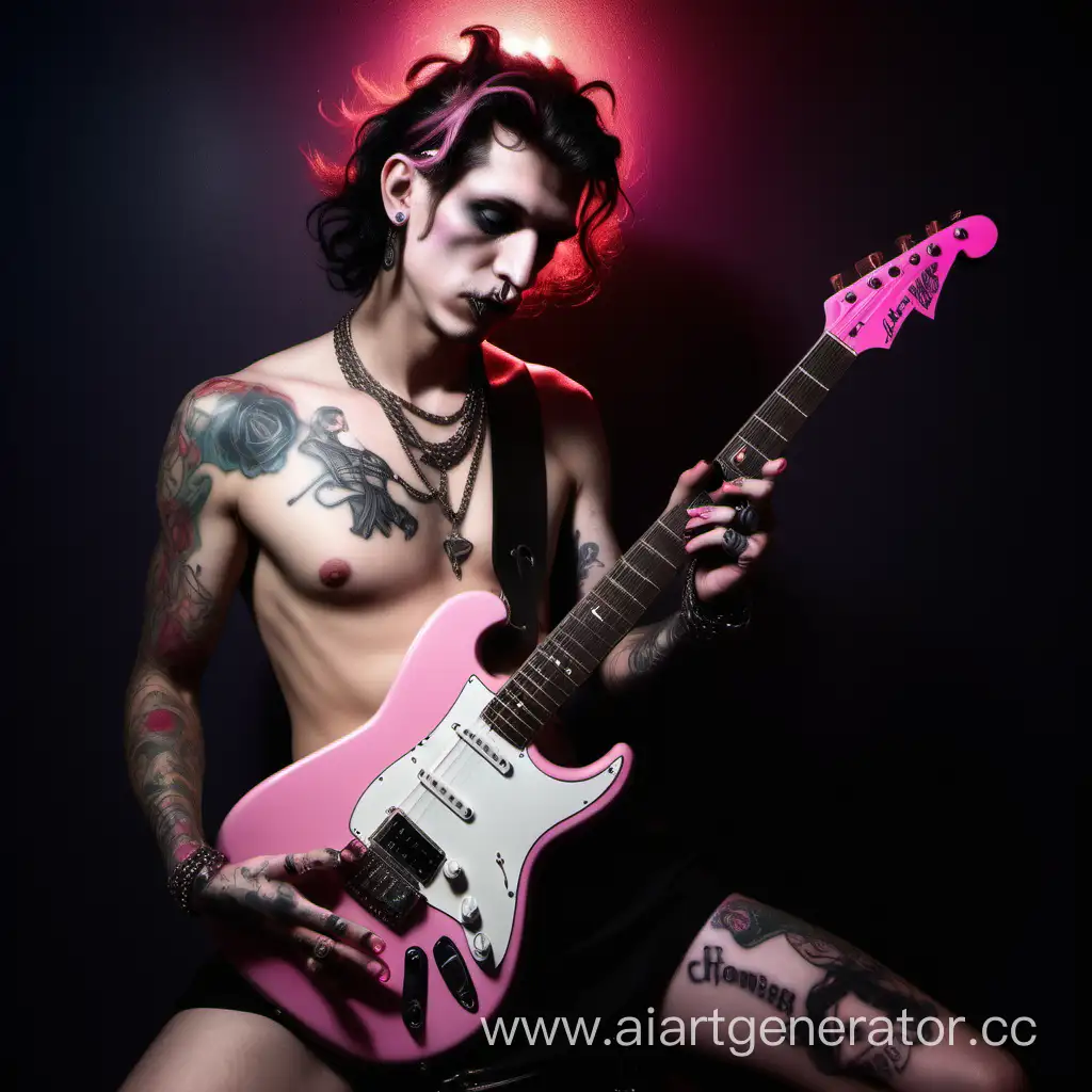 Dark-Pink-Club-Scene-Dionysus-with-Fender-Guitar-and-Lesbians