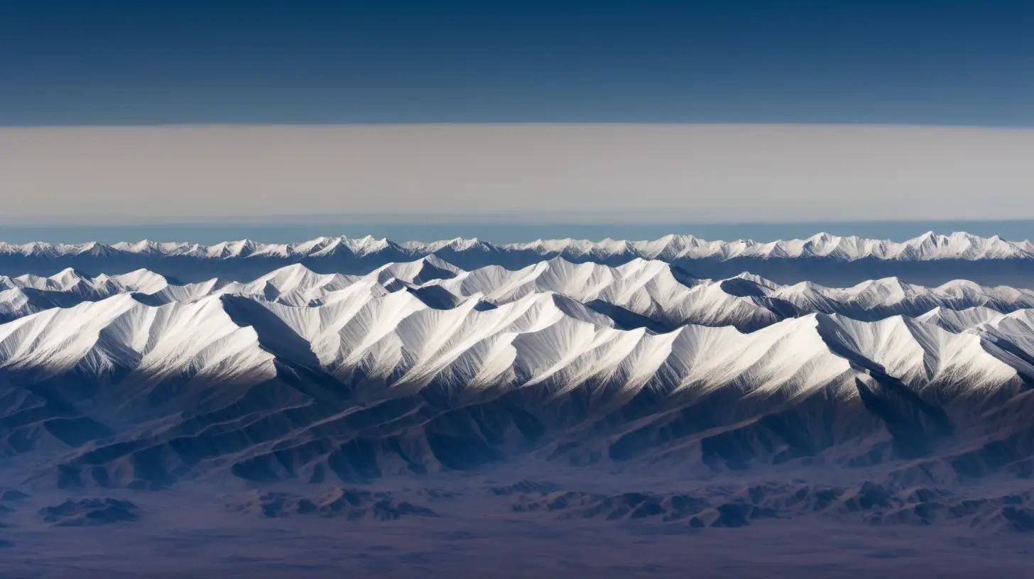 A single range of snowy mountains in the distance, 54 distinct summits, from a lower perspective 