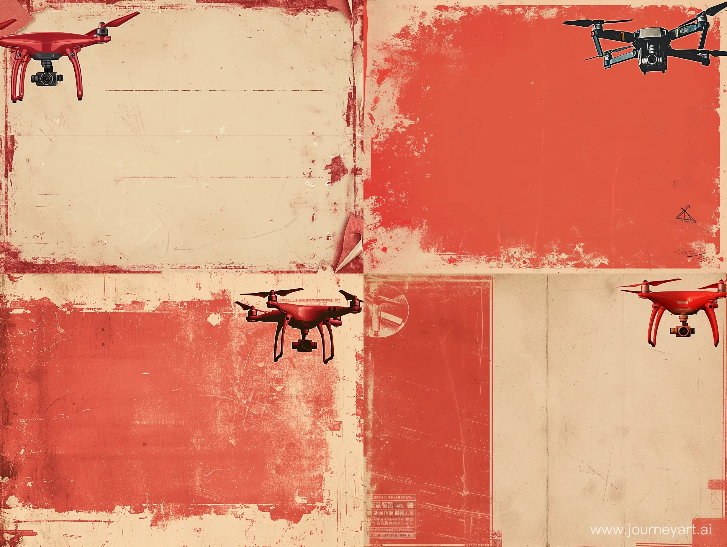 Vintage-Communist-Poster-with-Red-Palette-and-Quadcopter