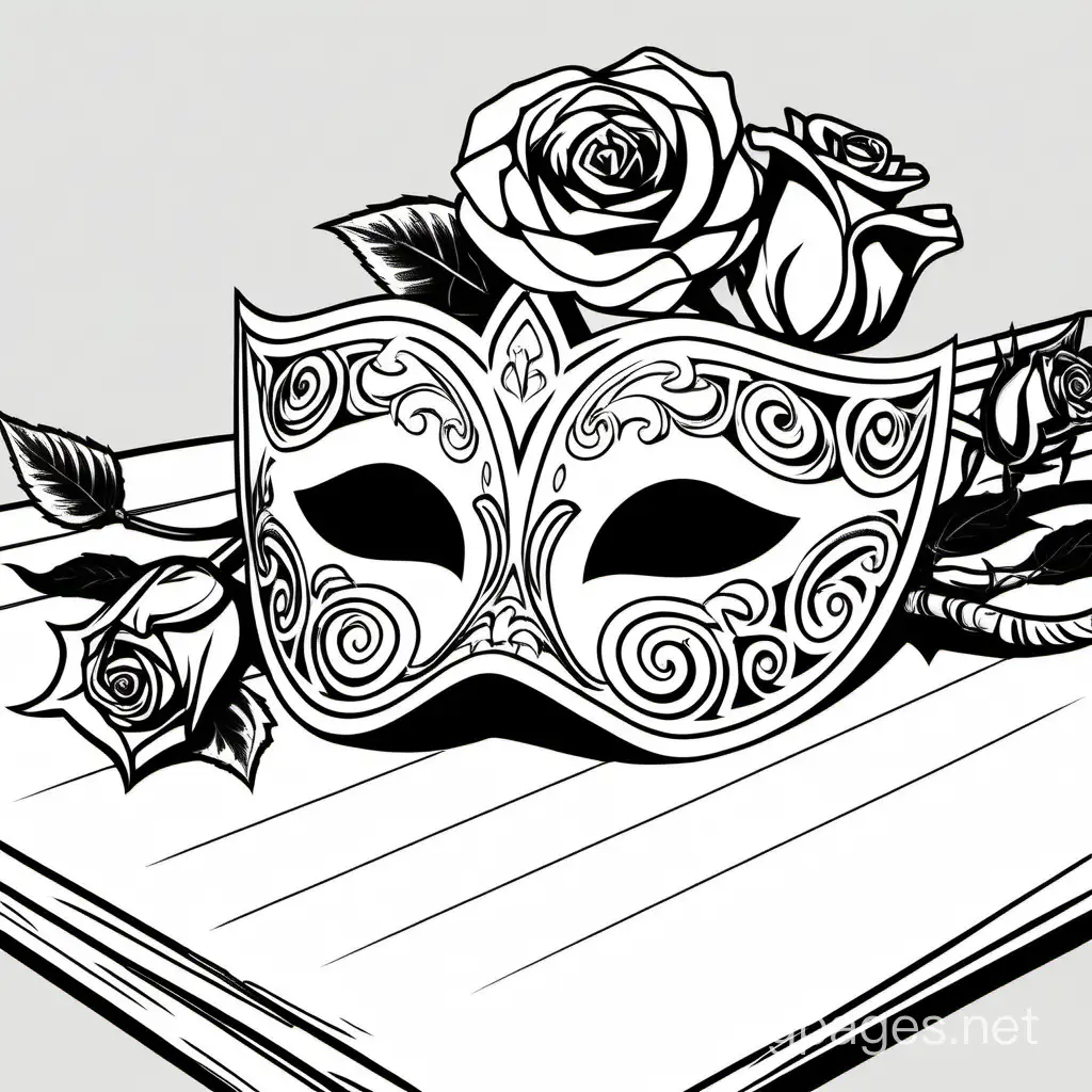 Rose-and-Masquerade-Mask-Coloring-Page