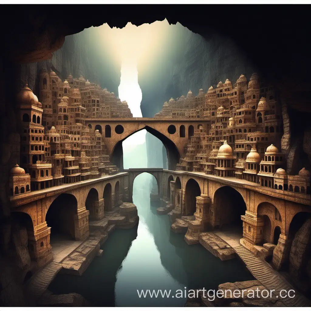 Indian-Style-Ancient-City-in-a-Cave-with-Stone-Bridge