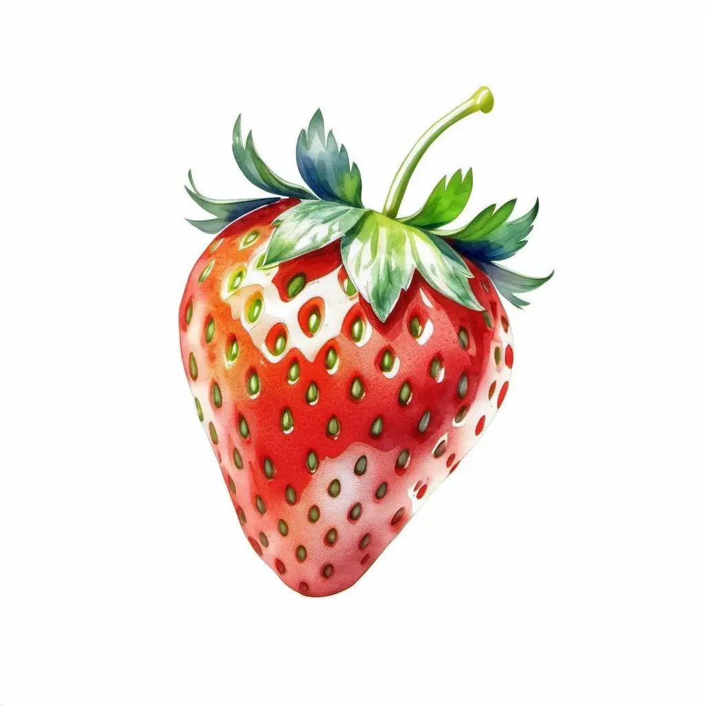 Vibrant Watercolor Strawberry on White Background