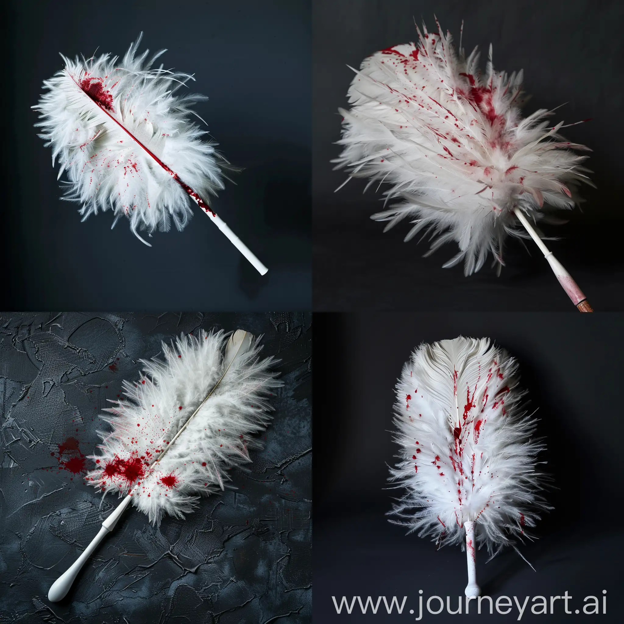 Eerie-White-Feather-Duster-with-Blood-Artistic-Abstract