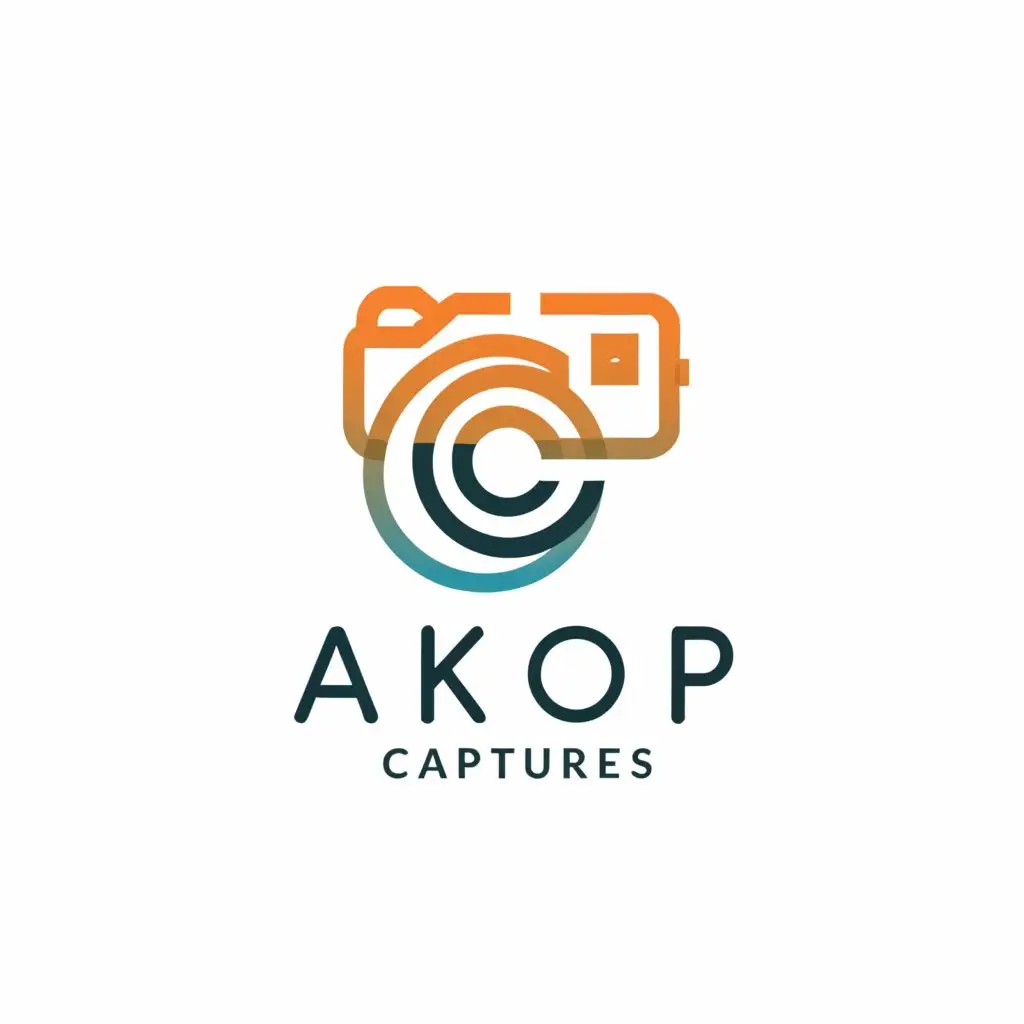 a logo design,with the text "AkOP Captures ", main symbol:Camera, Lens,Moderate,be used in Technology industry,clear background