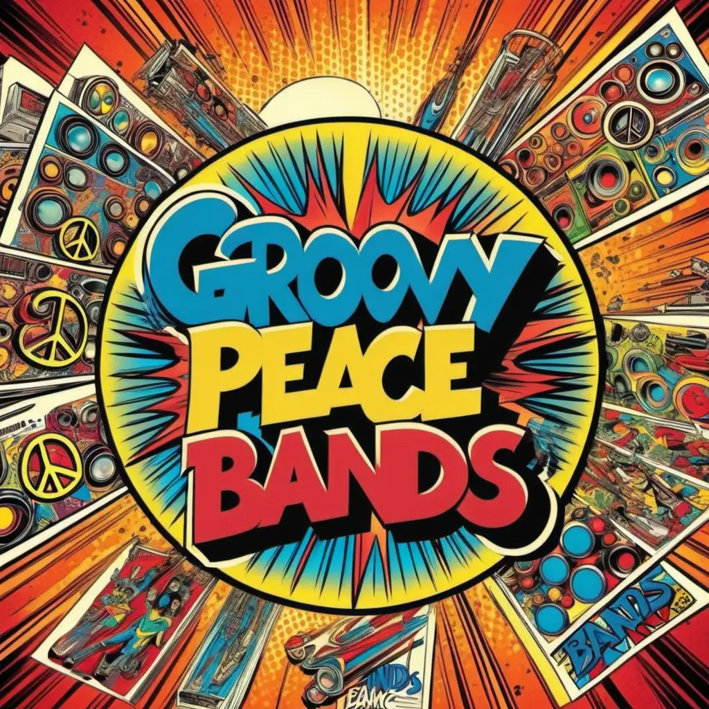 instagram post comic book style promo for groovy peace bands Atomic Toms
