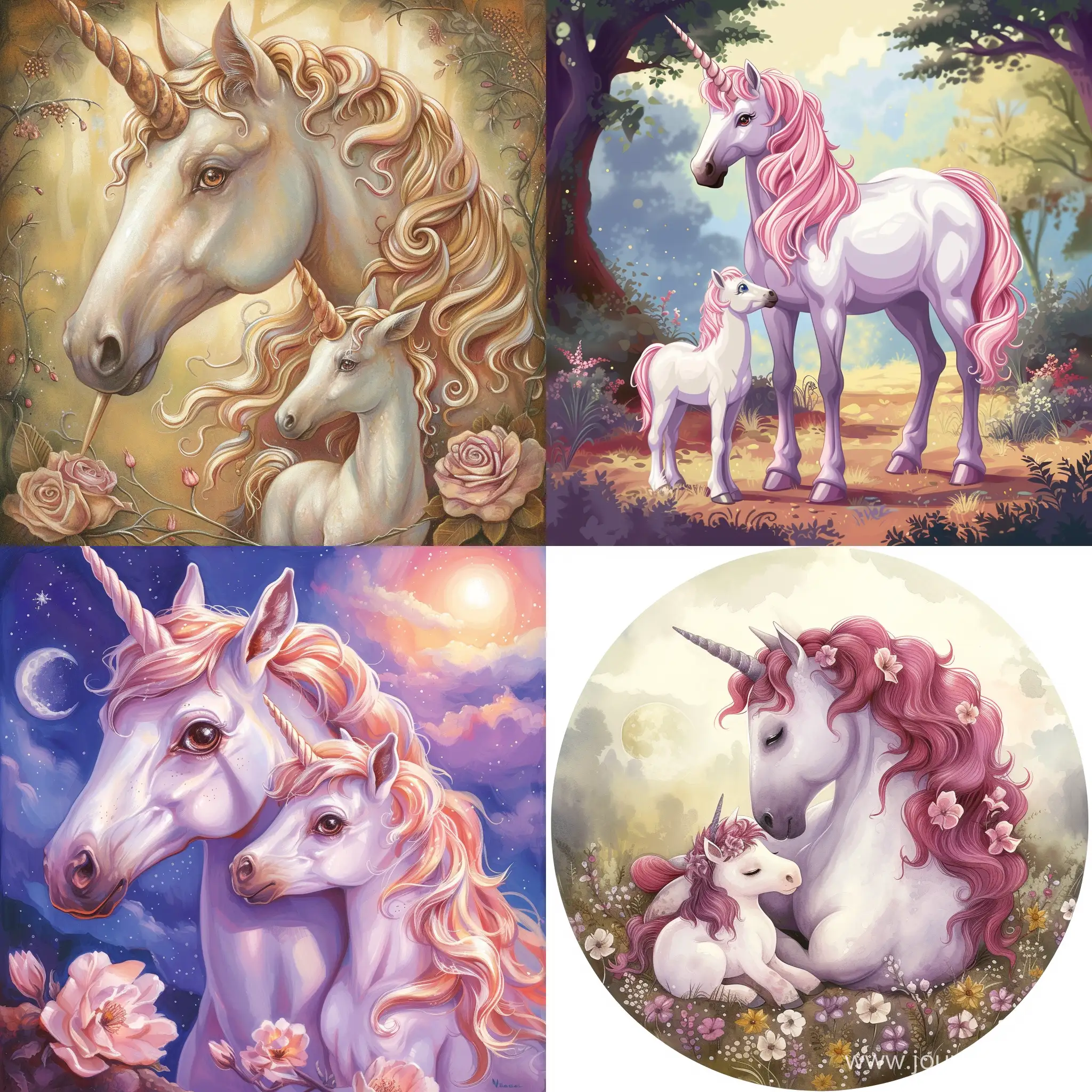 Enchanting-Unicorn-and-Her-Adorable-Son-in-Magical-Forest